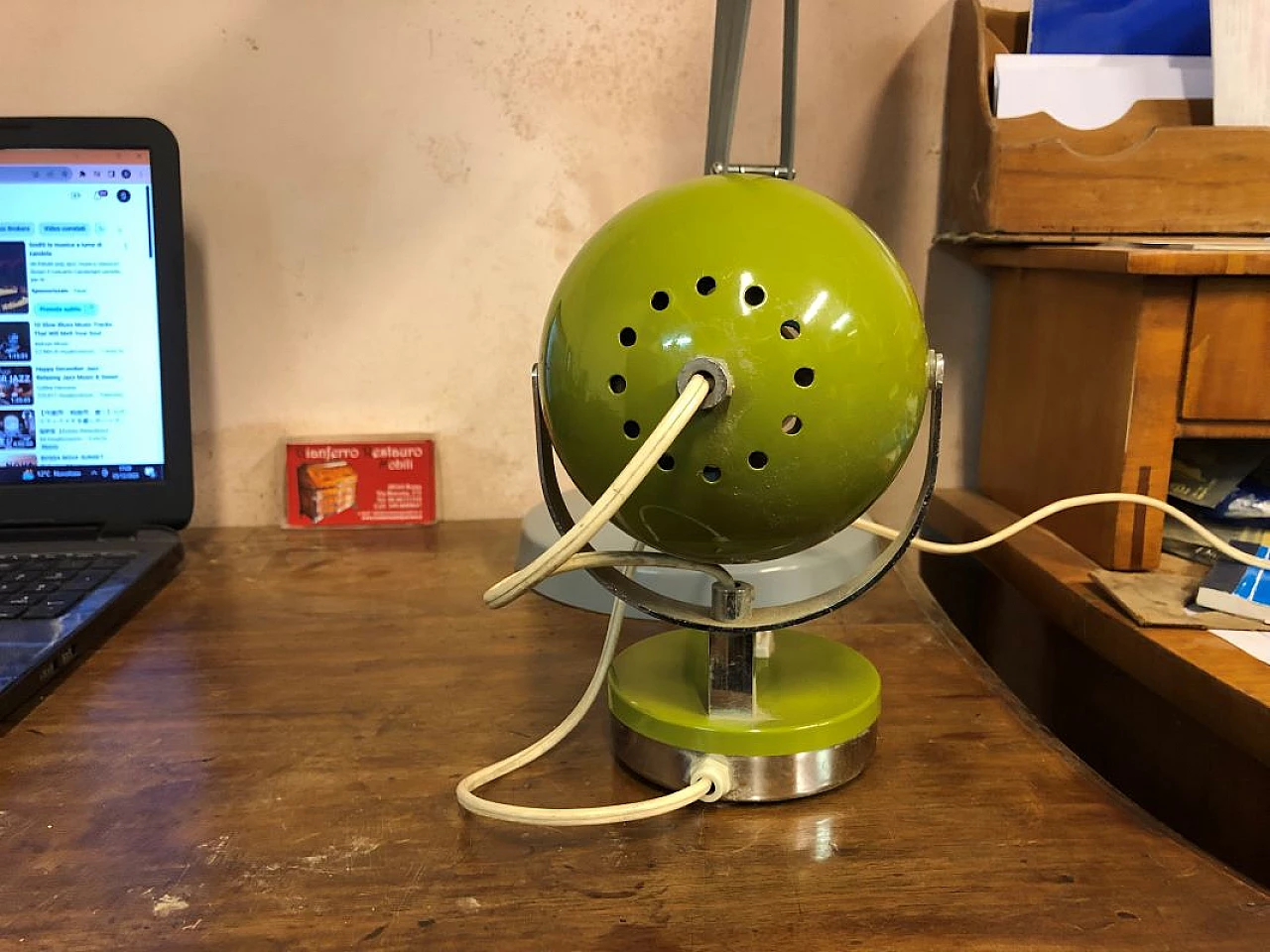 Table lamp in chromed metal and green laquered metal, 1940s 6