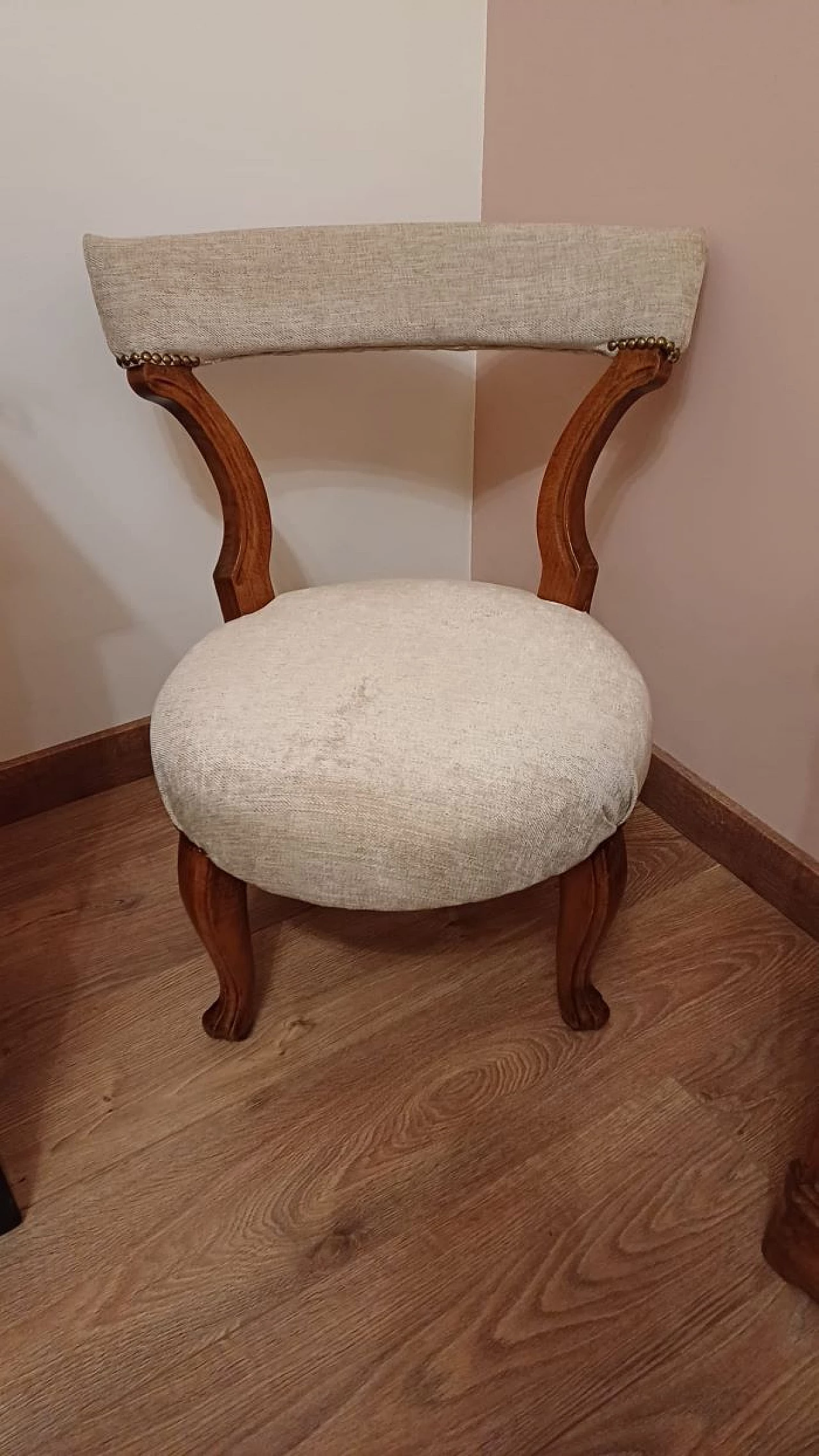 Beechwood armchair with beige cotton upholstery, 19th century 1