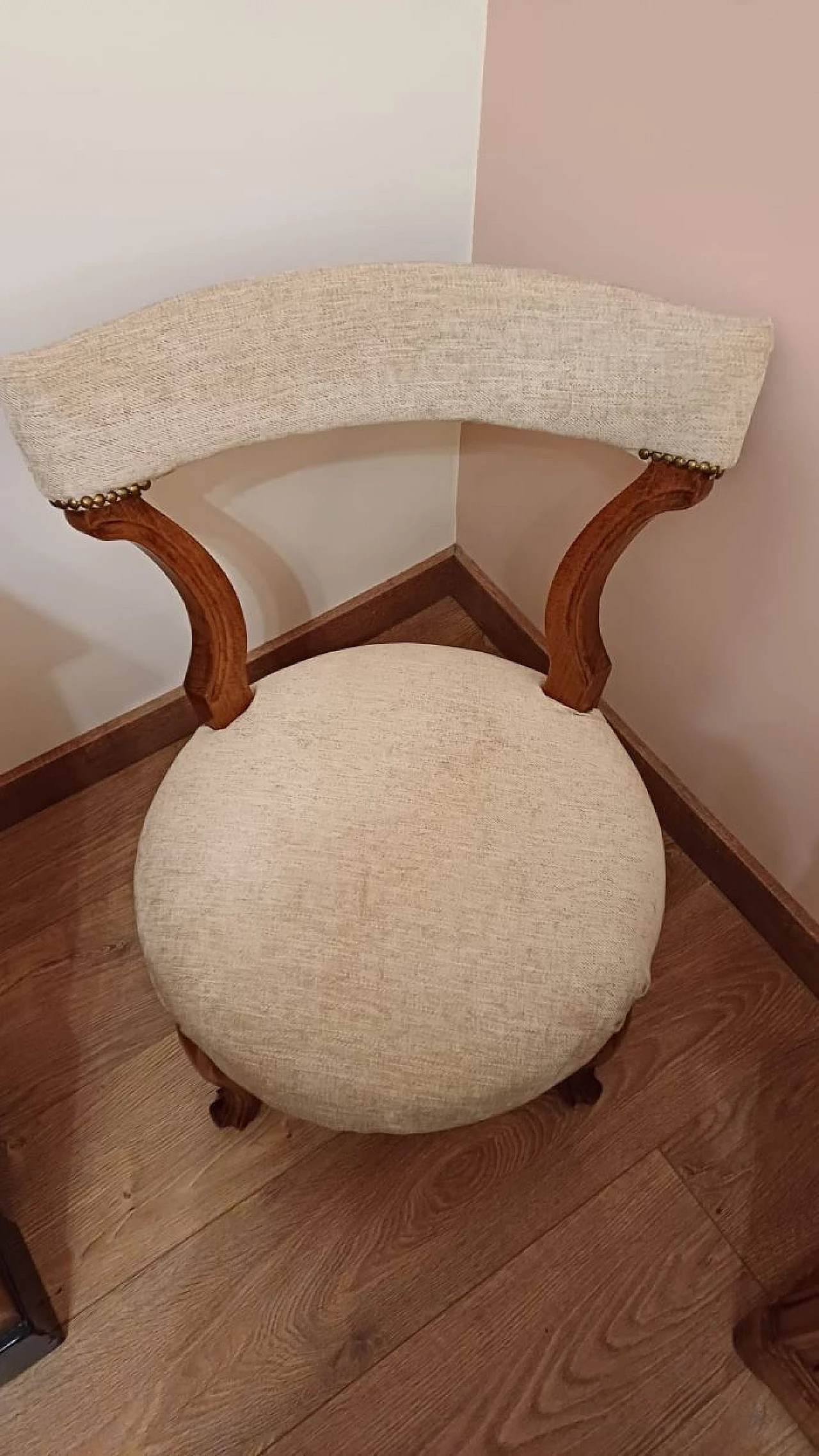 Beechwood armchair with beige cotton upholstery, 19th century 2