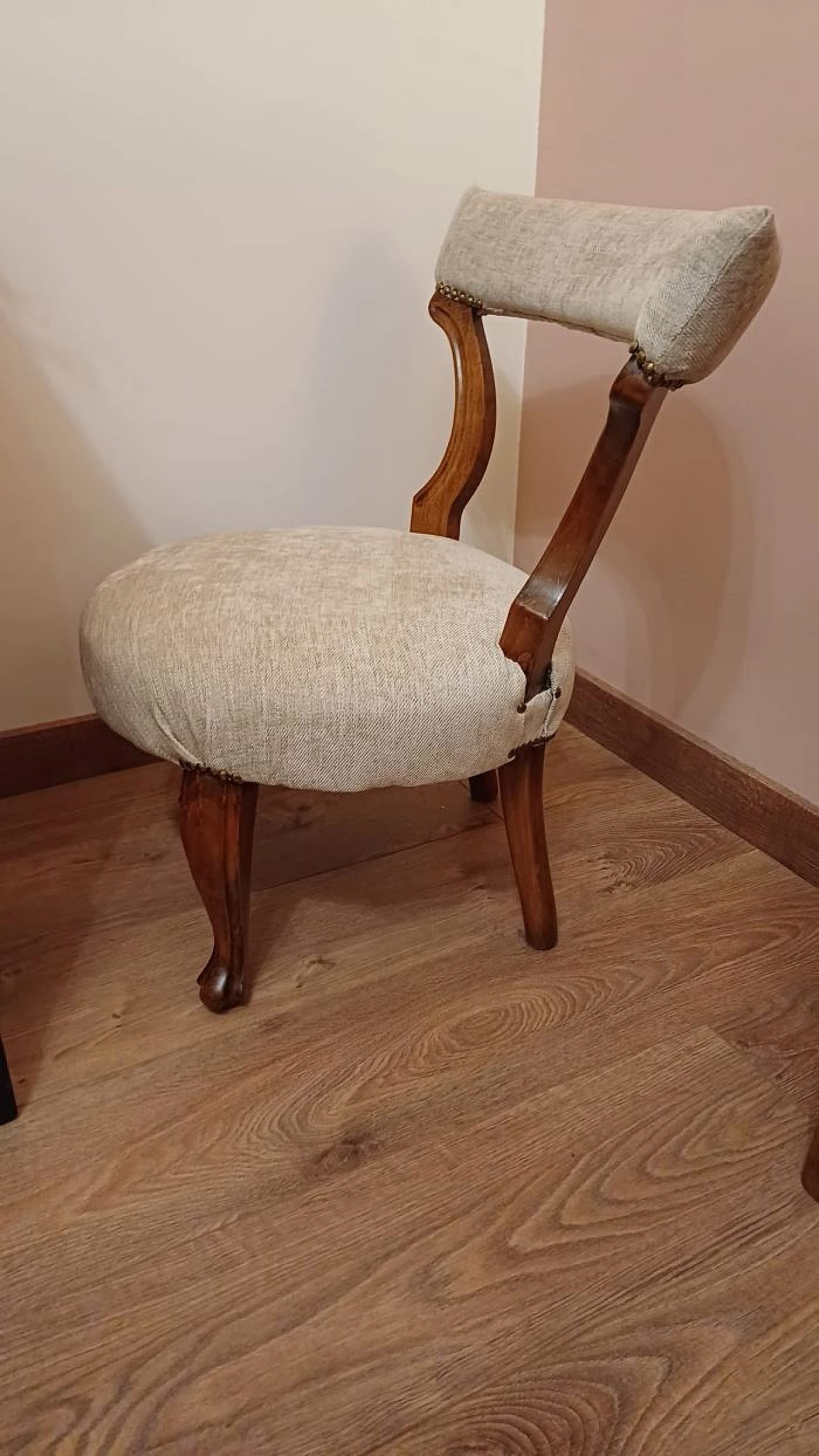 Beechwood armchair with beige cotton upholstery, 19th century 3