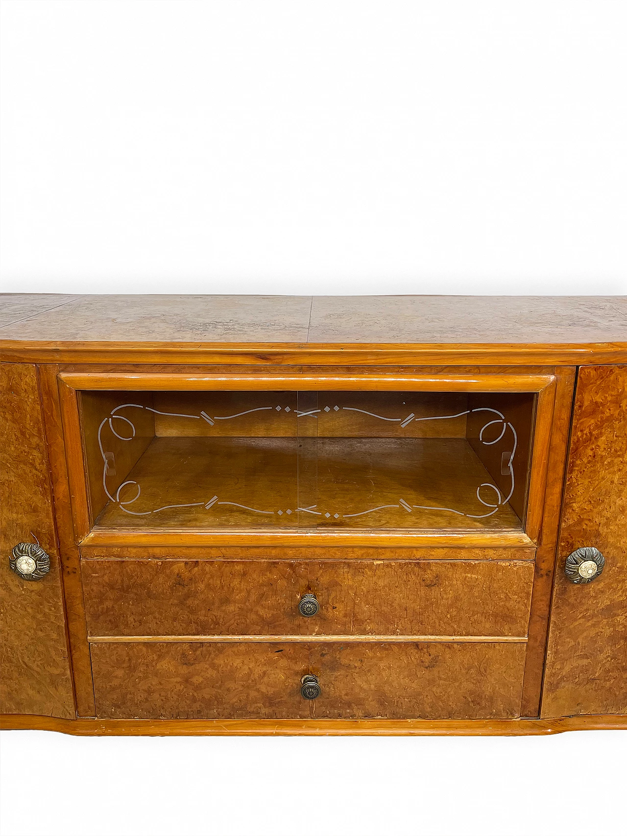 Walnut sideboard with two drawers and hinged side doors, 1950s 5