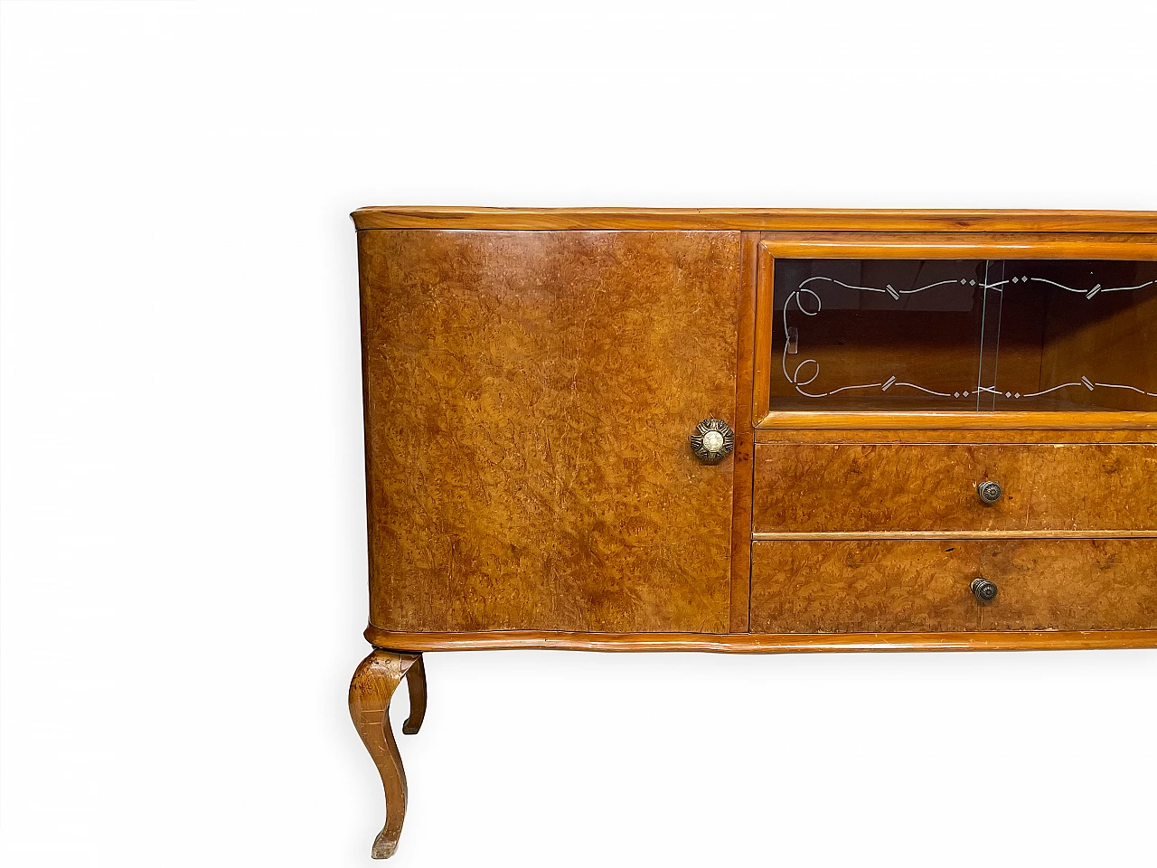 Walnut sideboard with two drawers and hinged side doors, 1950s 6