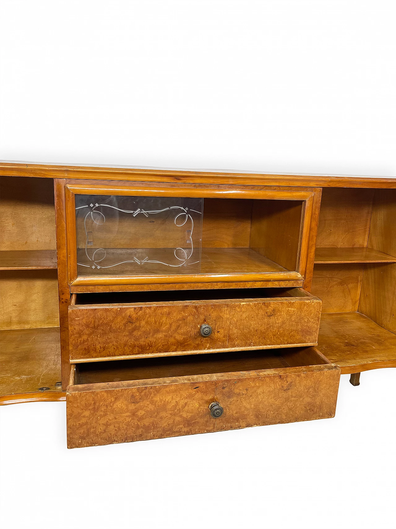 Walnut sideboard with two drawers and hinged side doors, 1950s 9