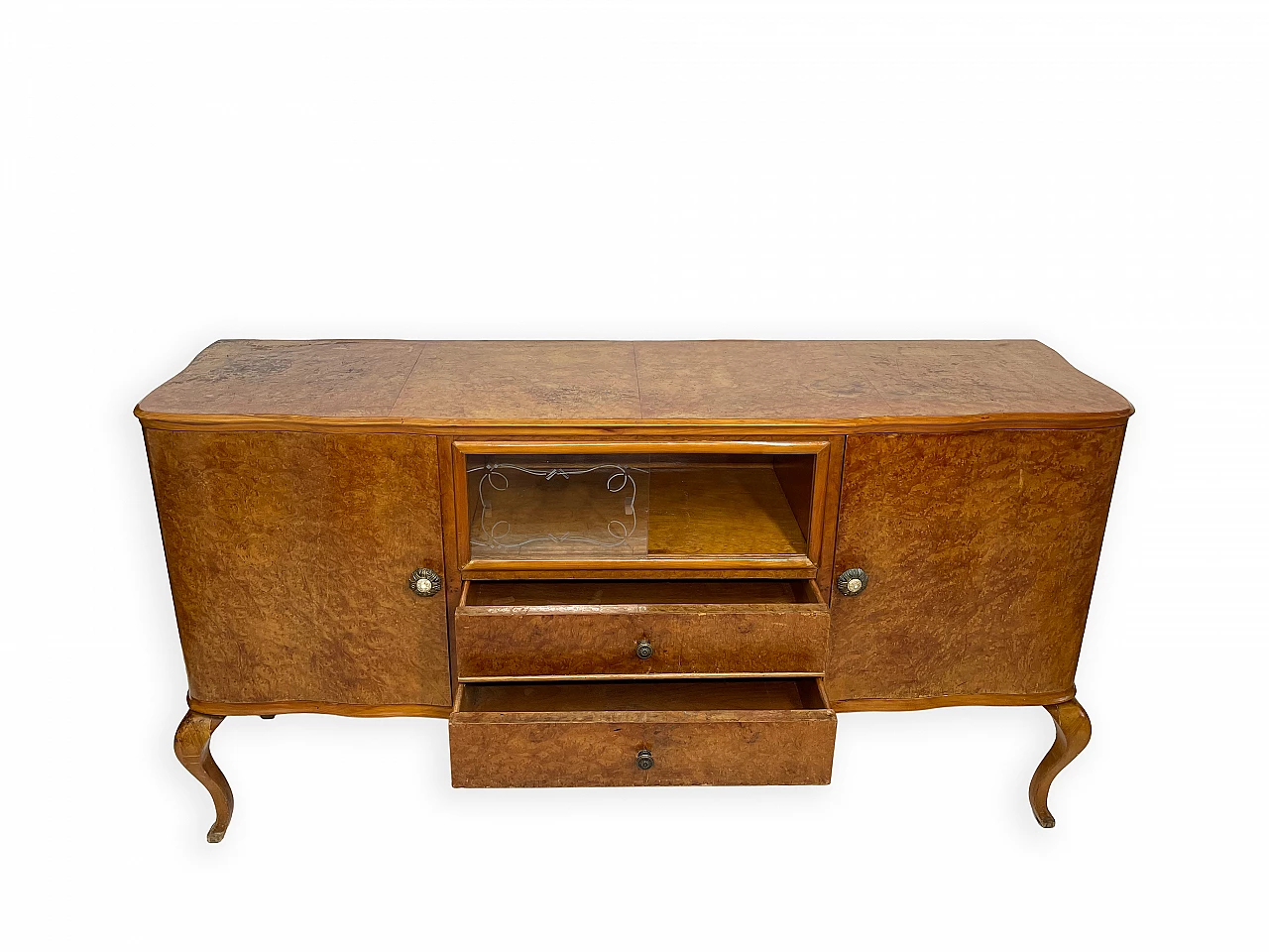 Walnut sideboard with two drawers and hinged side doors, 1950s 11