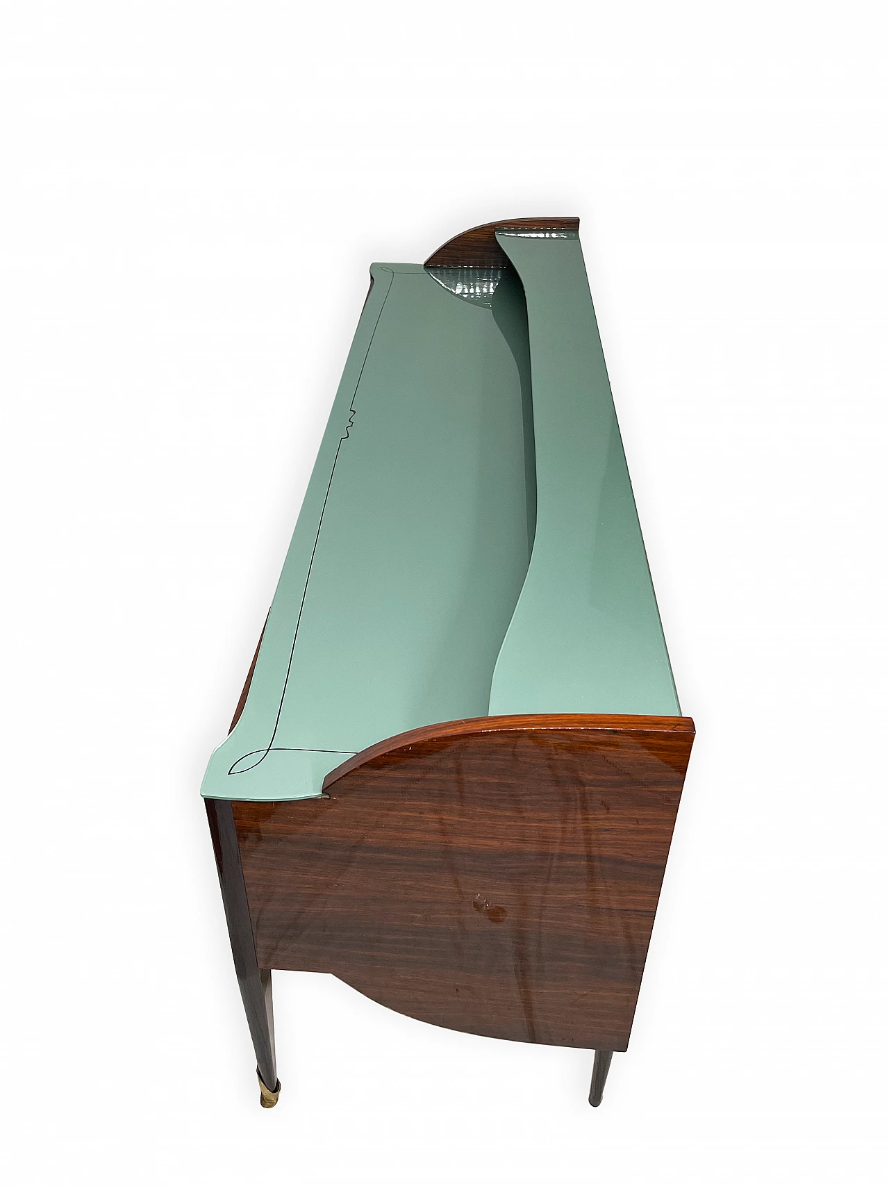 Cassettiera in legno con piano in vetro verde, anni '60 16