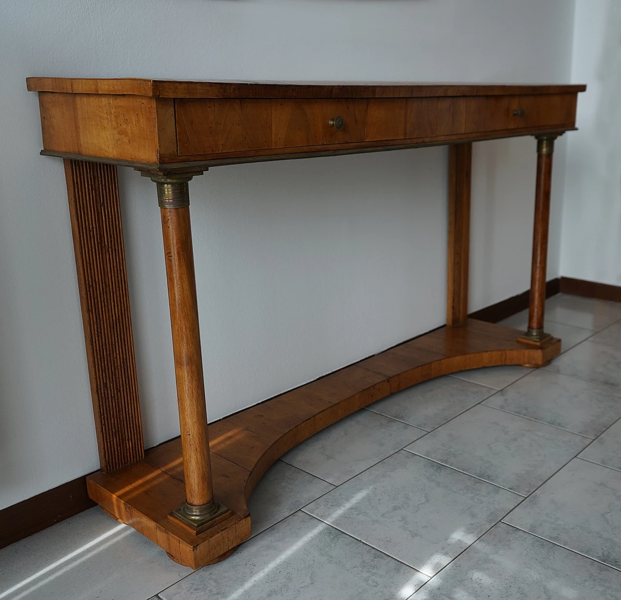 Empire console table in solid and satin walnut, 19th century 1