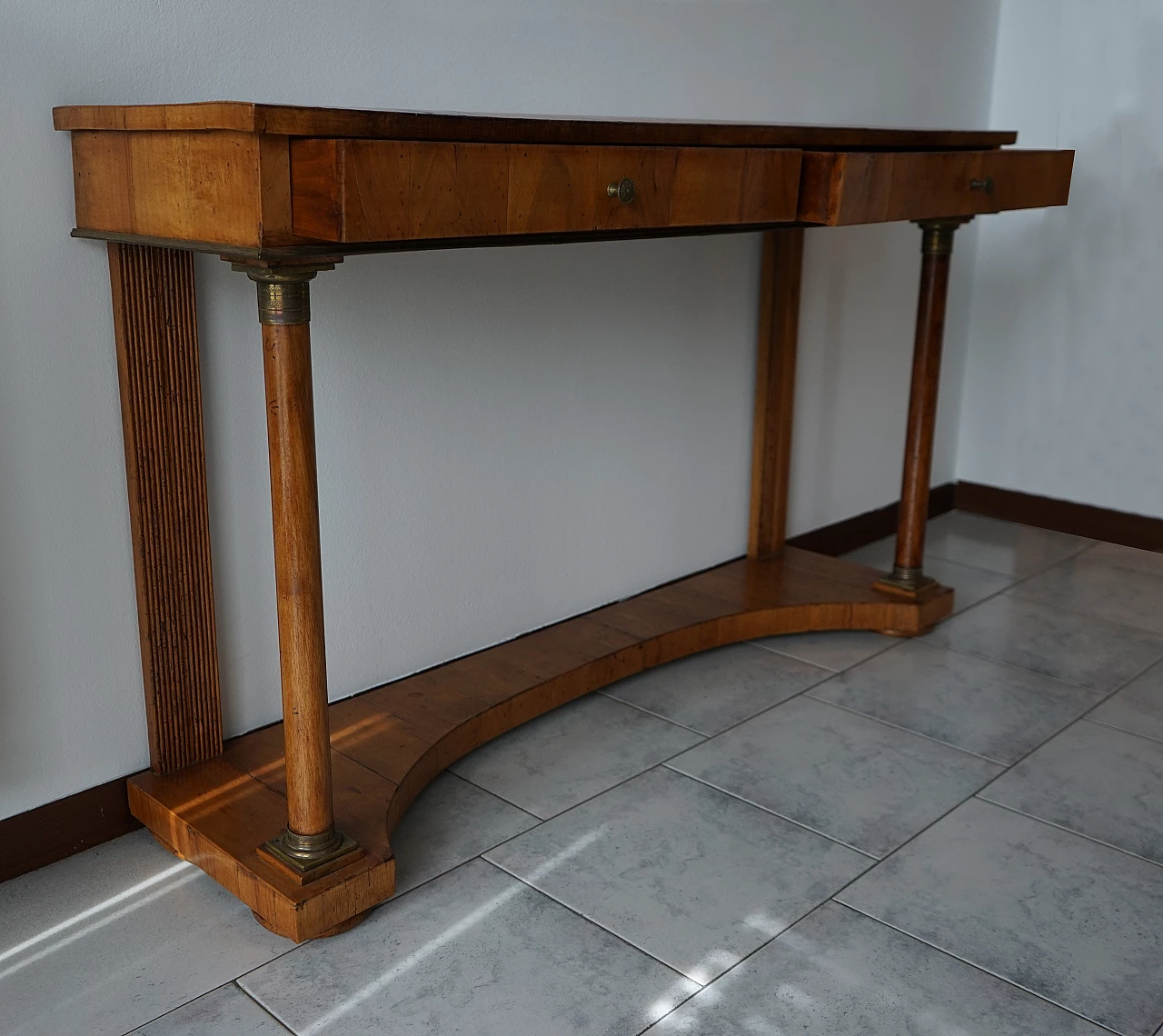 Empire console table in solid and satin walnut, 19th century 3