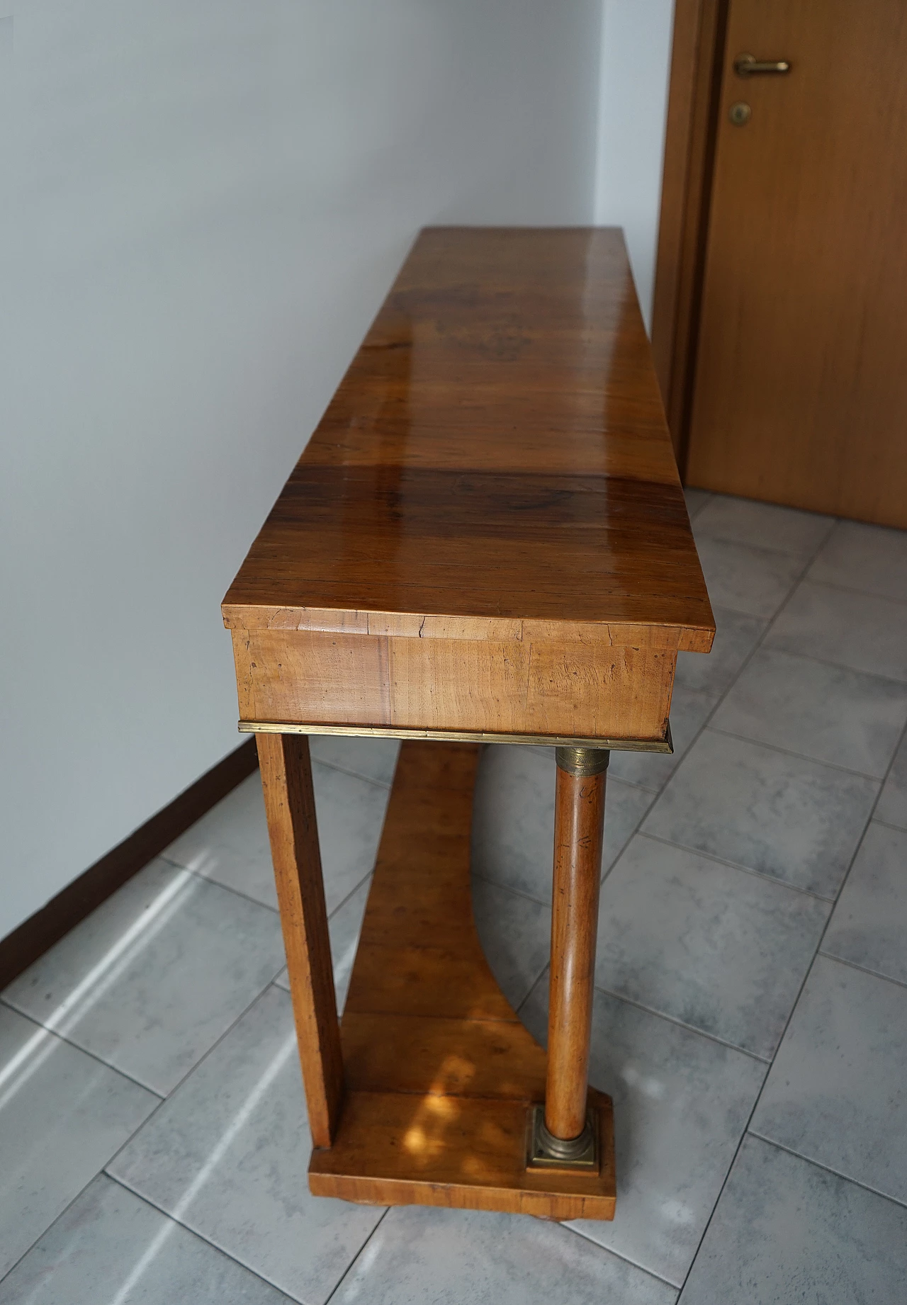 Empire console table in solid and satin walnut, 19th century 4