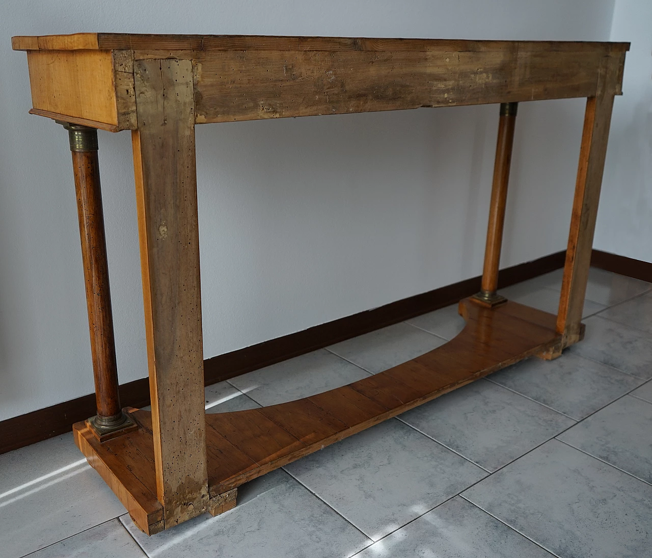 Empire console table in solid and satin walnut, 19th century 5