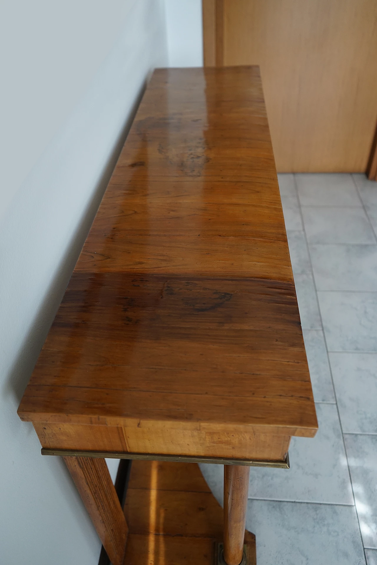 Empire console table in solid and satin walnut, 19th century 6