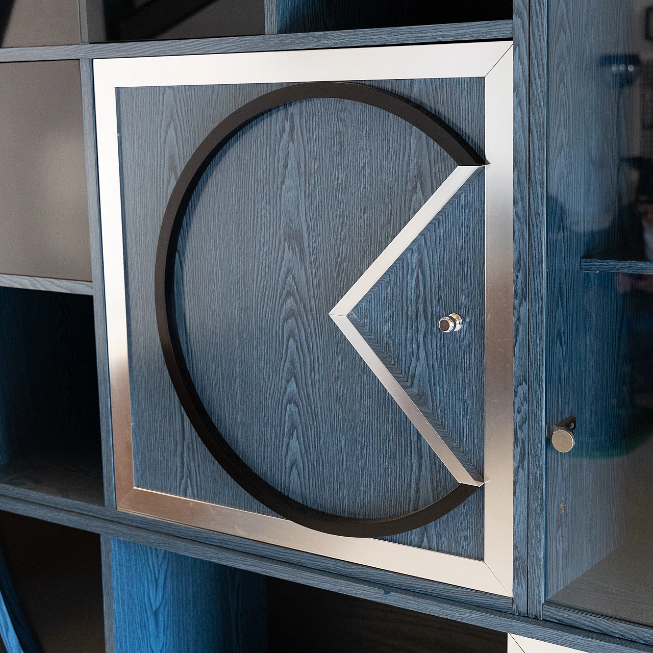 Geometric wood, metal and glass bookcase, 1970s 4