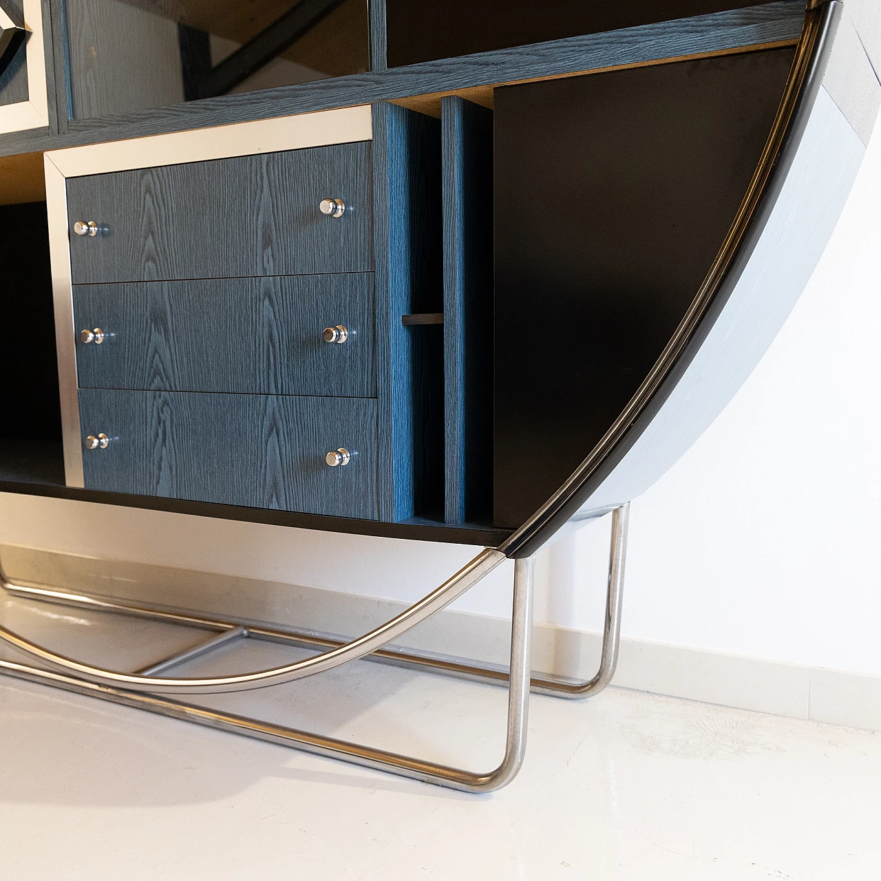 Geometric wood, metal and glass bookcase, 1970s 6