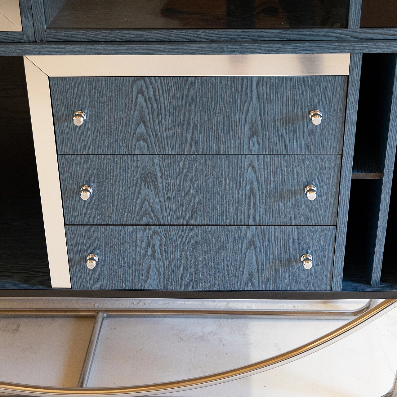 Geometric wood, metal and glass bookcase, 1970s 7