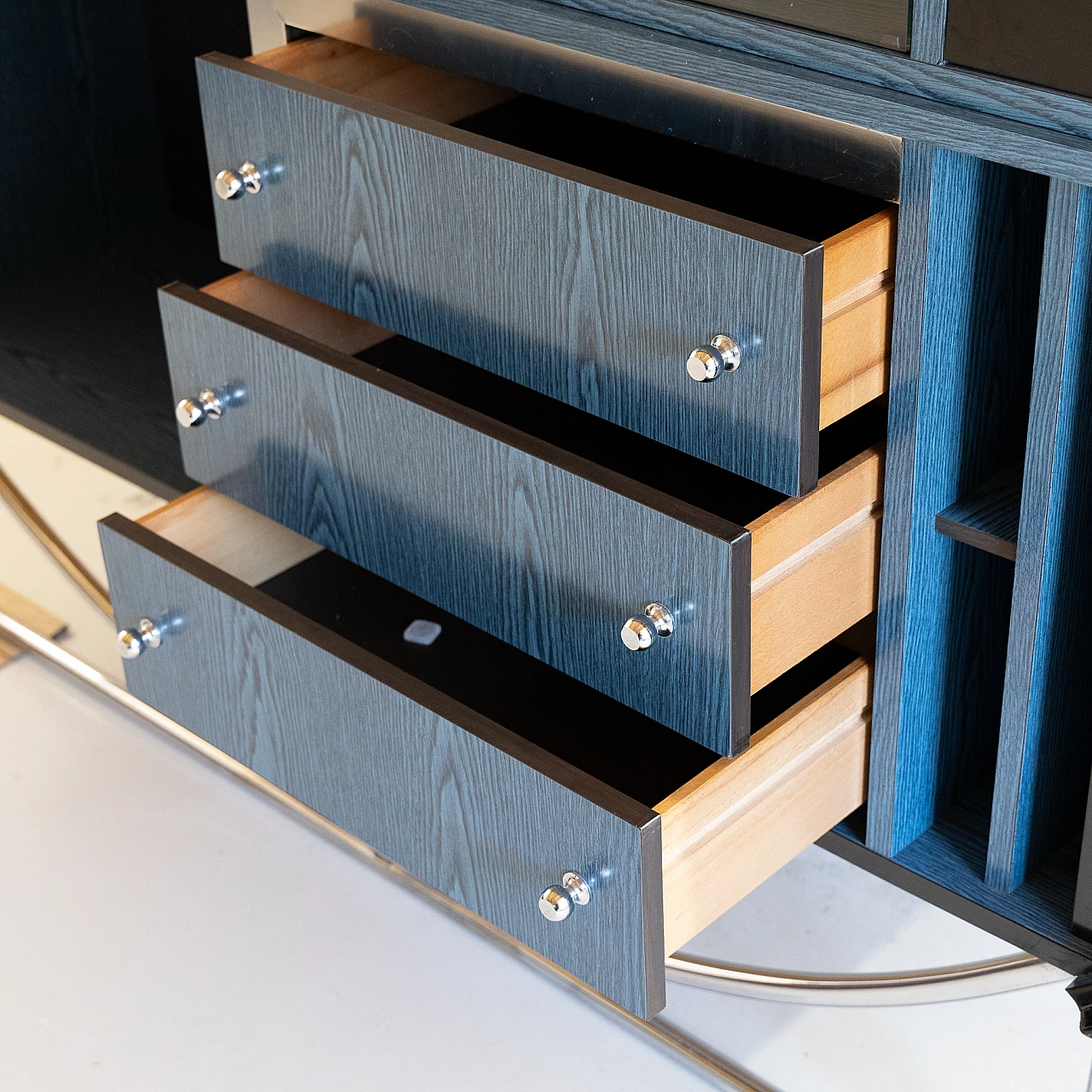 Geometric wood, metal and glass bookcase, 1970s 8