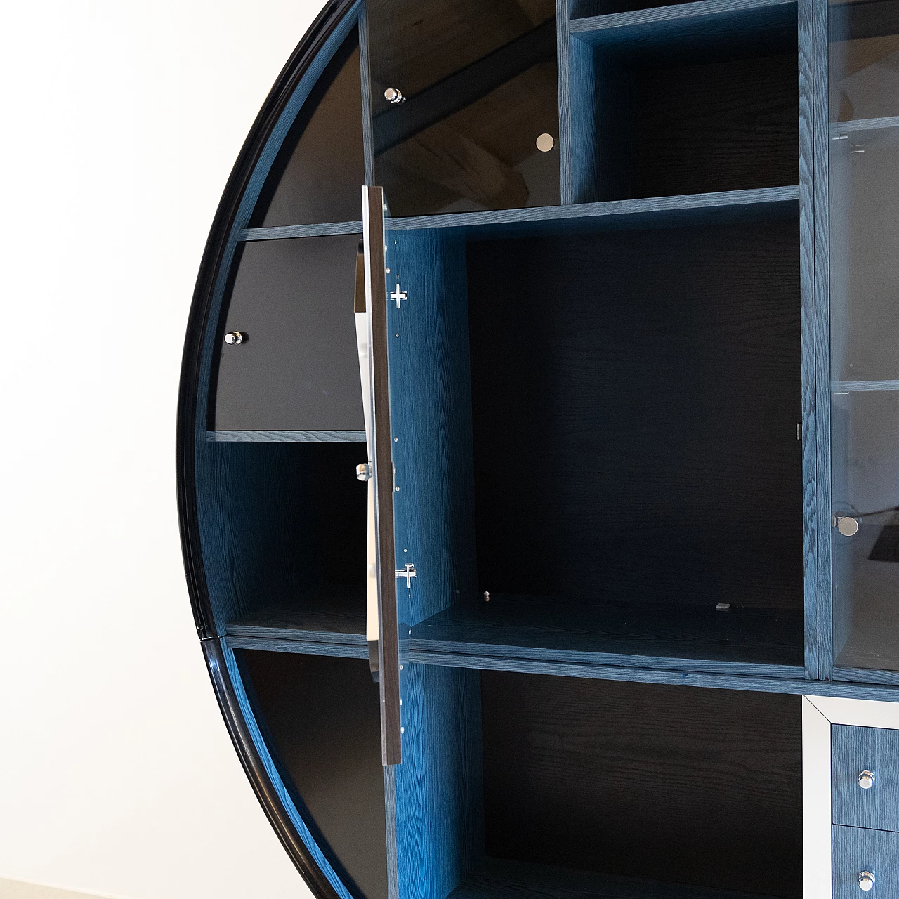 Geometric wood, metal and glass bookcase, 1970s 10