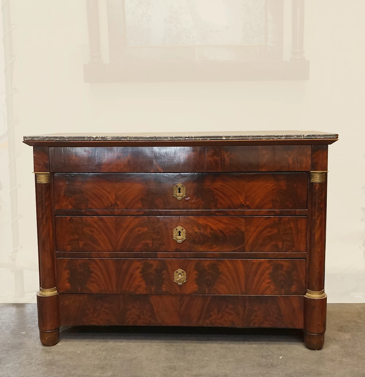 Empire chest of drawers in mahogany veneer, early 19th century 3