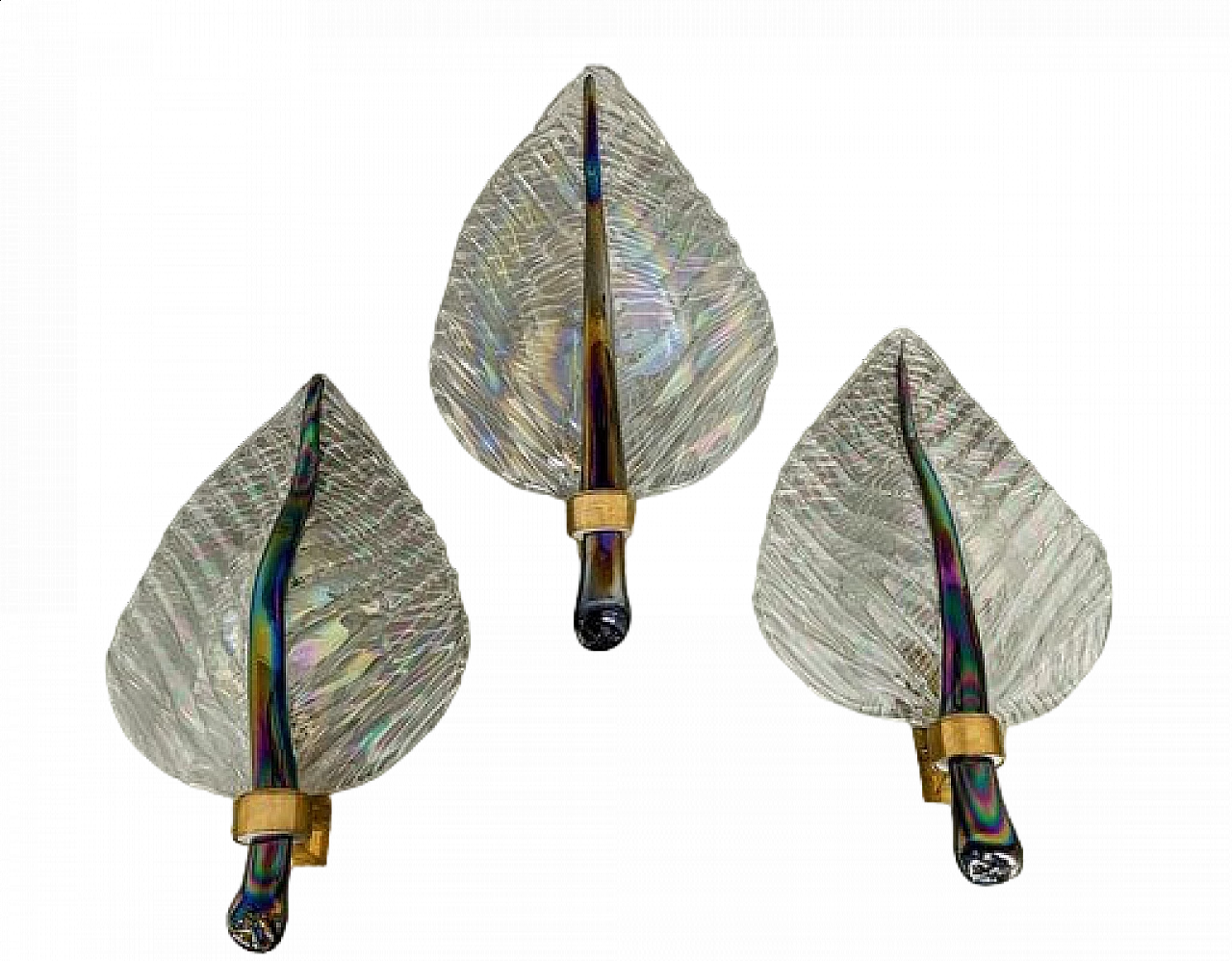 3 Murano glass Leaf wall lamps, 1970s 5