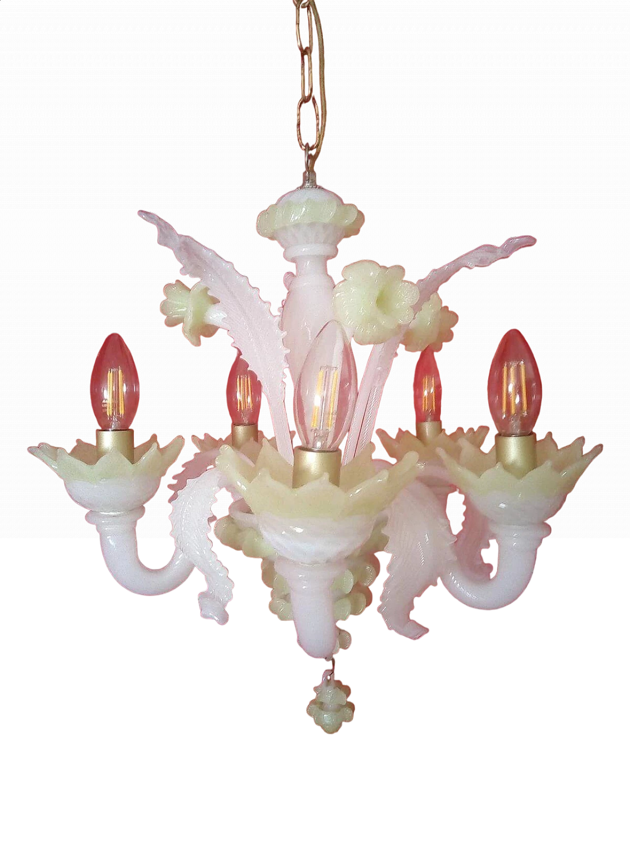 White and green opaline Murano glass chandelier, 1960s 9