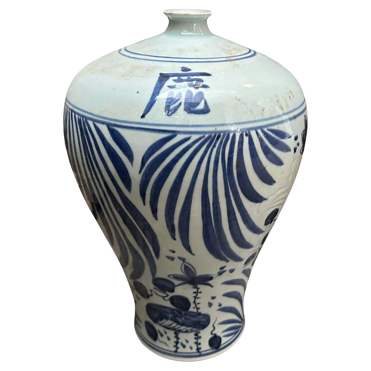 Chinese vase in white and blue ceramic, 1970s 1