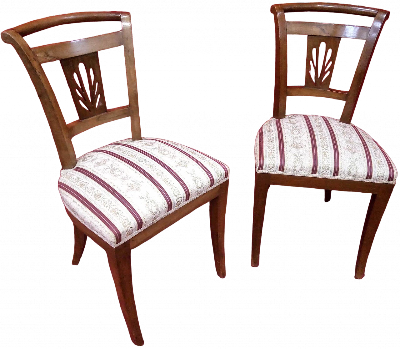 Pair of Charles X walnut and fabric chairs, early 19th century 10