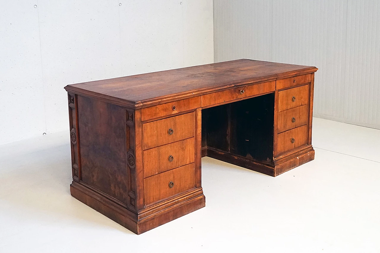 Walnut and briarwood desk with seven drawers, late 19th century 5