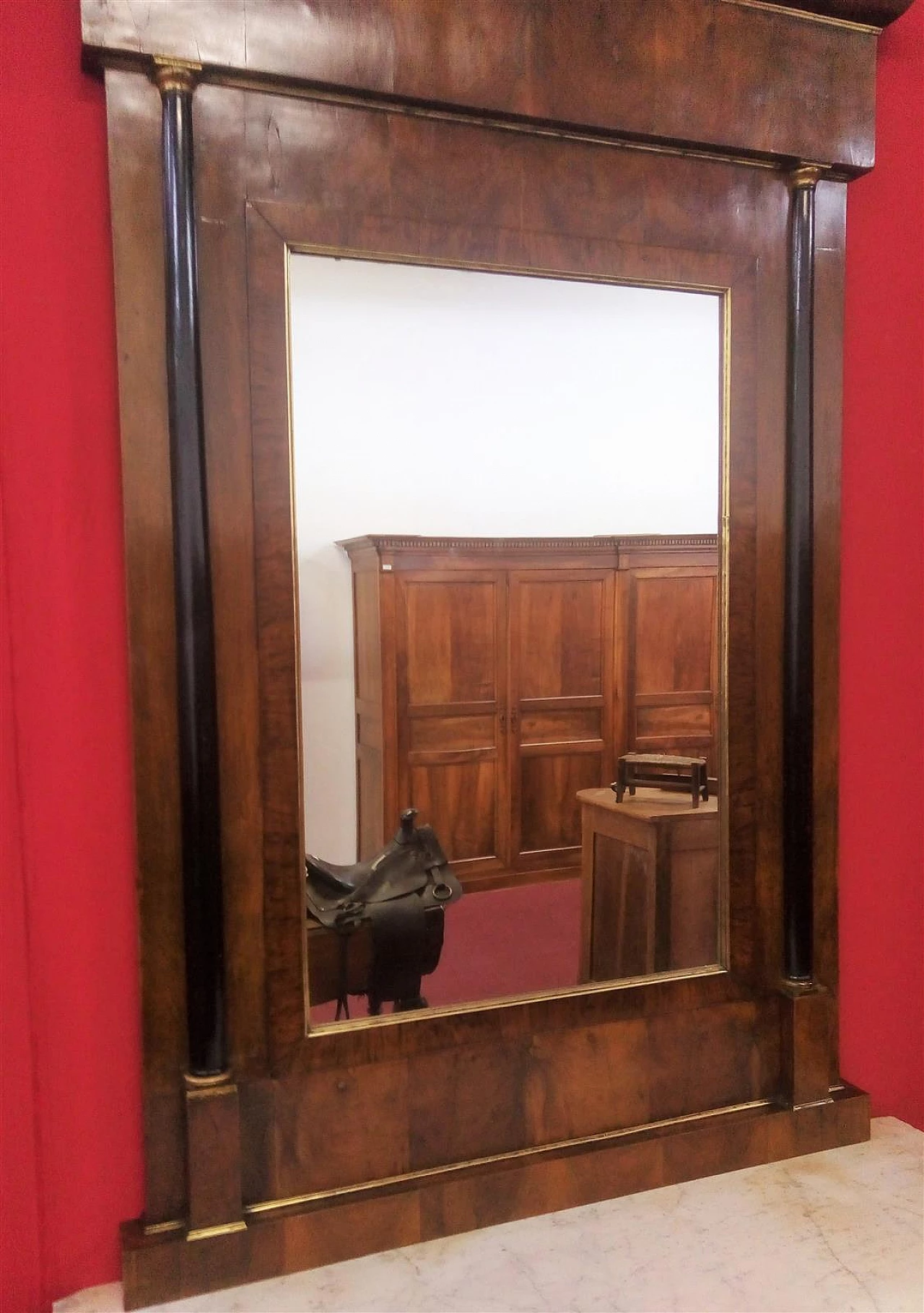 Empire walnut and marble console with mirror, early 19th century 3