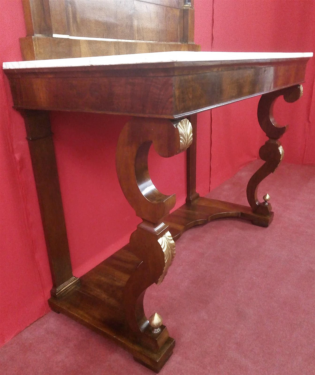 Empire walnut and marble console with mirror, early 19th century 5