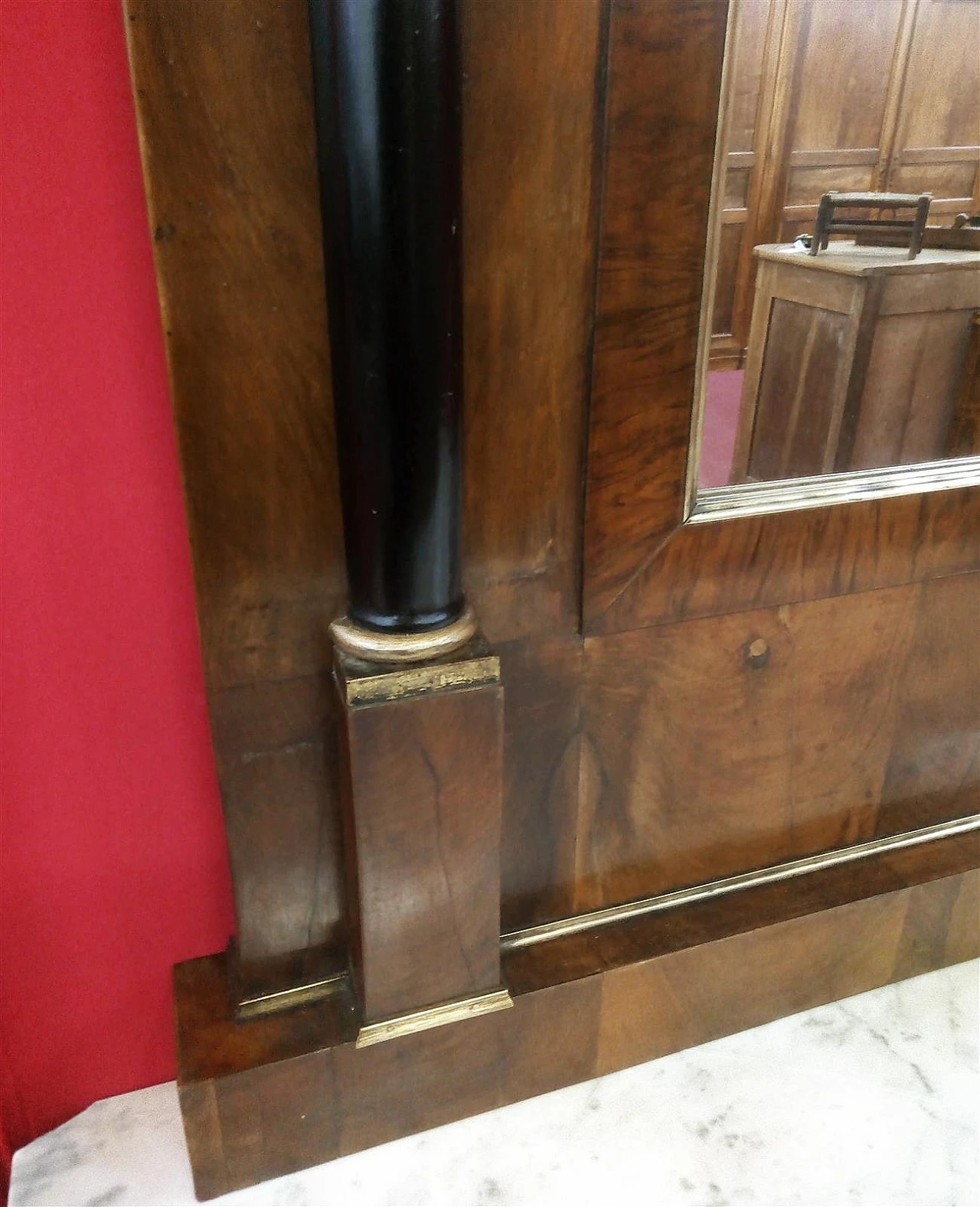 Empire walnut and marble console with mirror, early 19th century 7