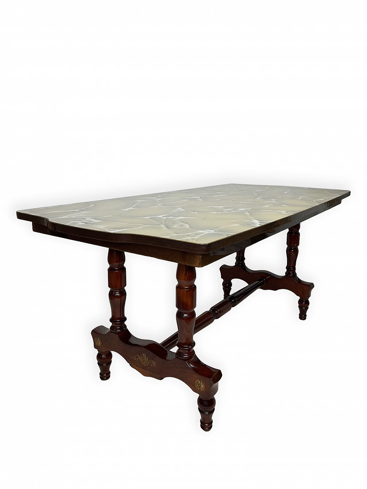 Wood and bronze table with glass top, 1960s 1