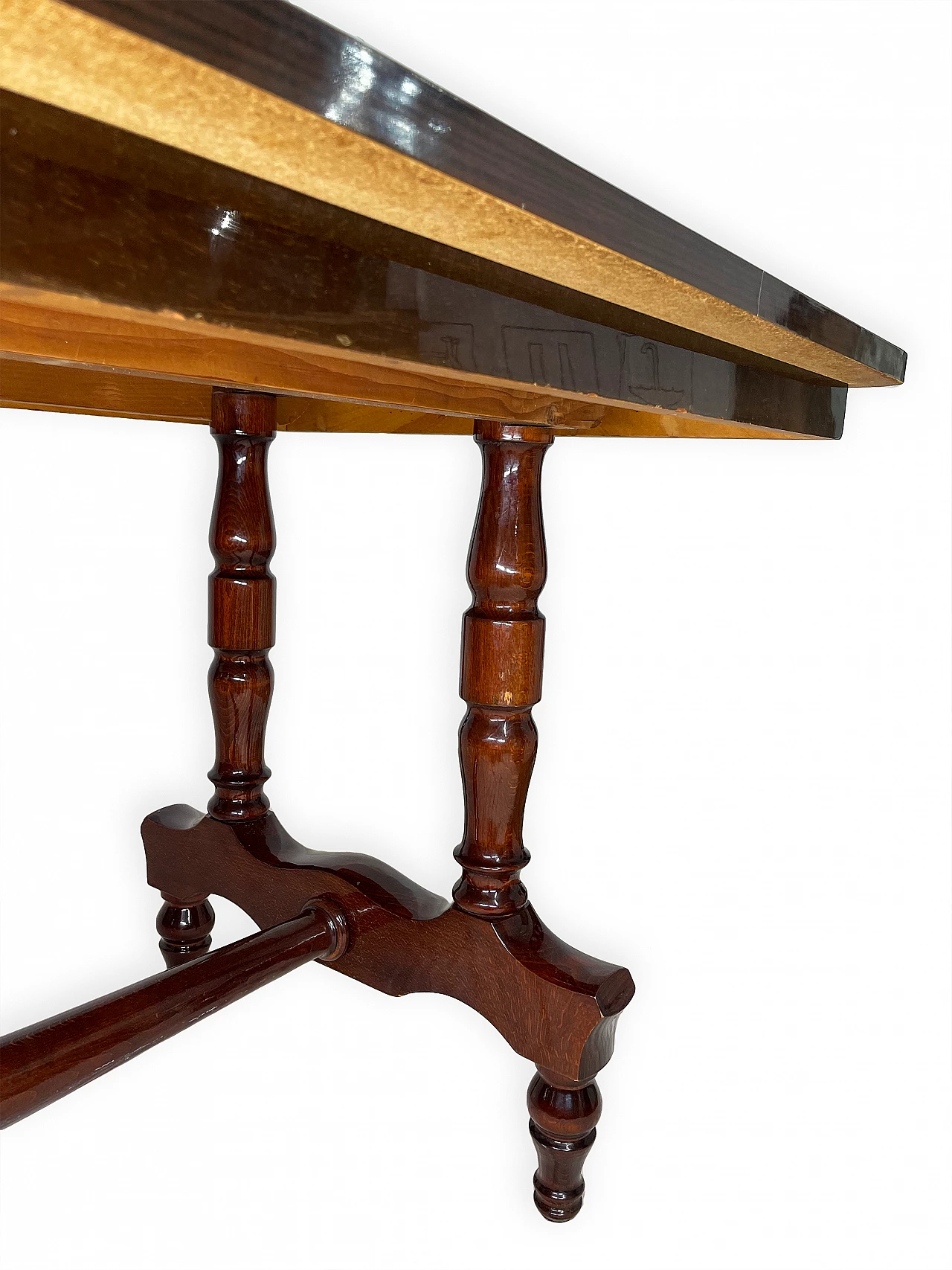 Wood and bronze table with glass top, 1960s 12