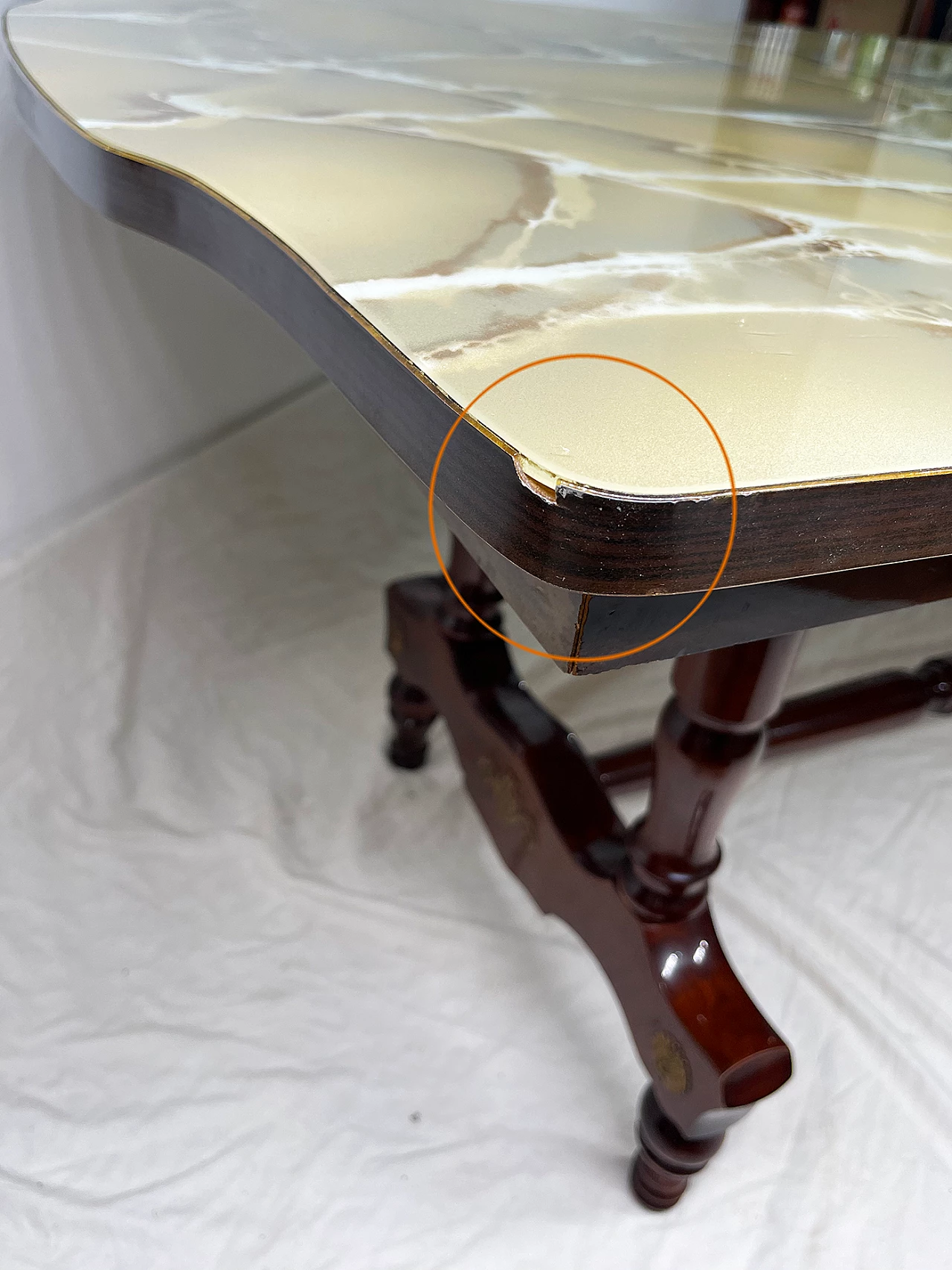 Wood and bronze table with glass top, 1960s 15