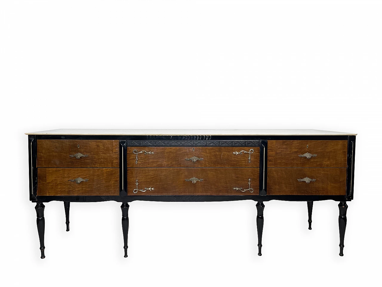 Wooden chest of drawers with marble top, 1960s 1