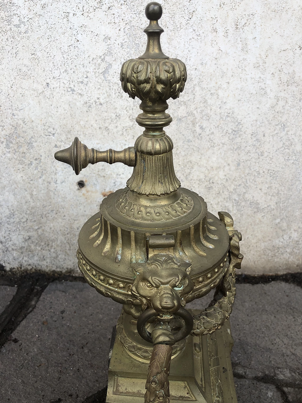 Pair of iron and gilded bronze fireplace andirons, 19th century 6