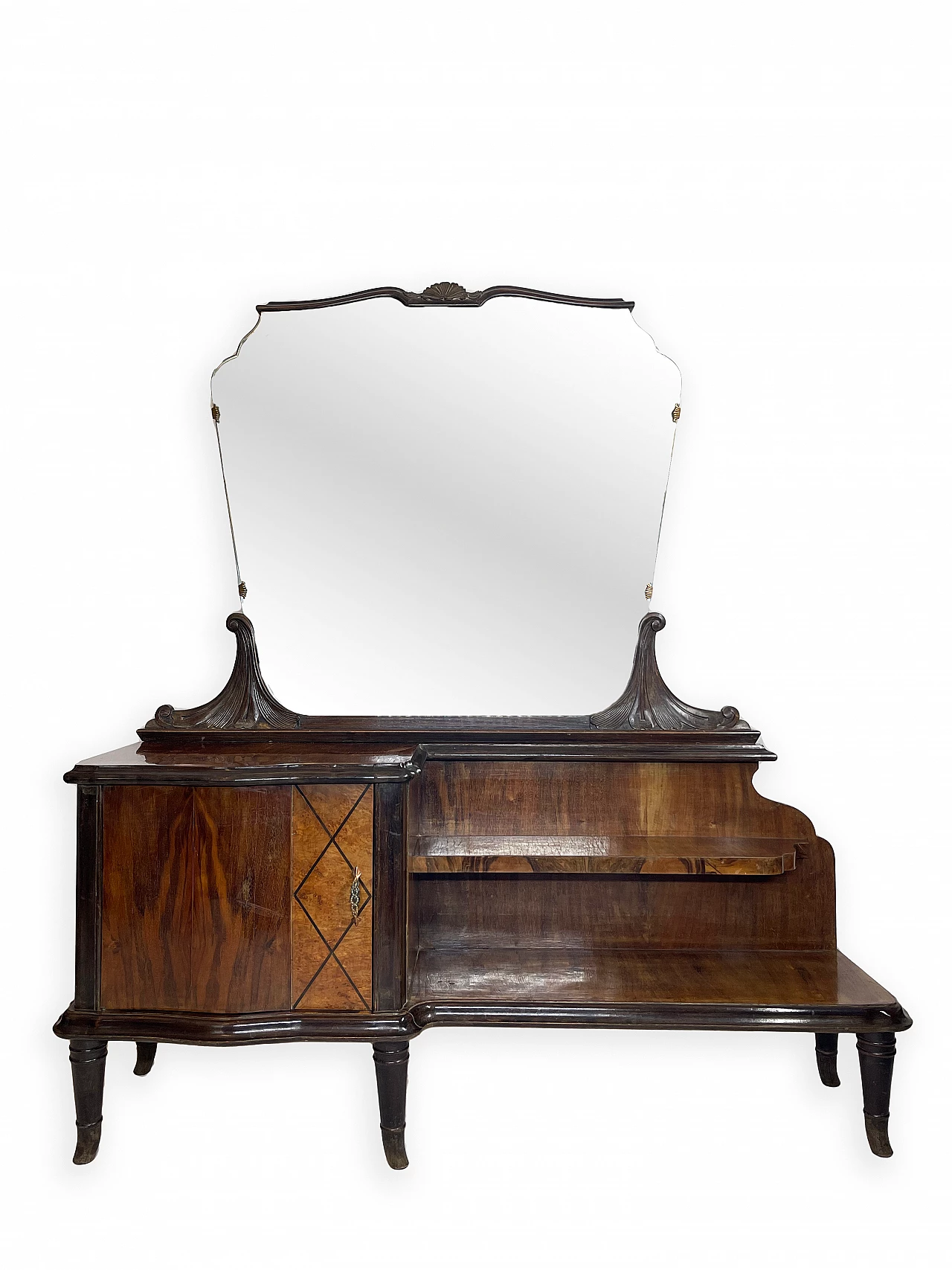 Walnut vanity table with five turned feet, 1950s 1