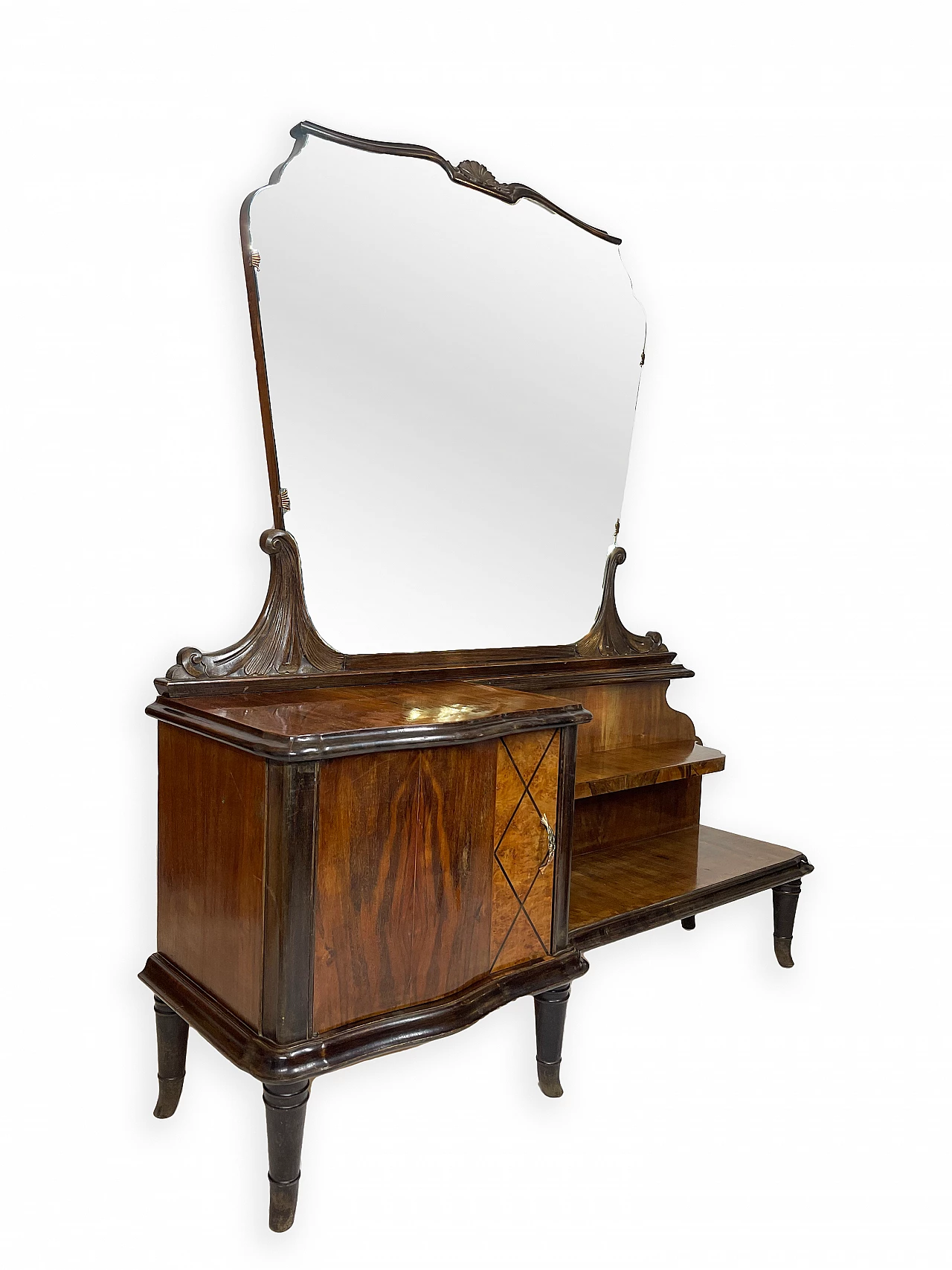 Walnut vanity table with five turned feet, 1950s 4