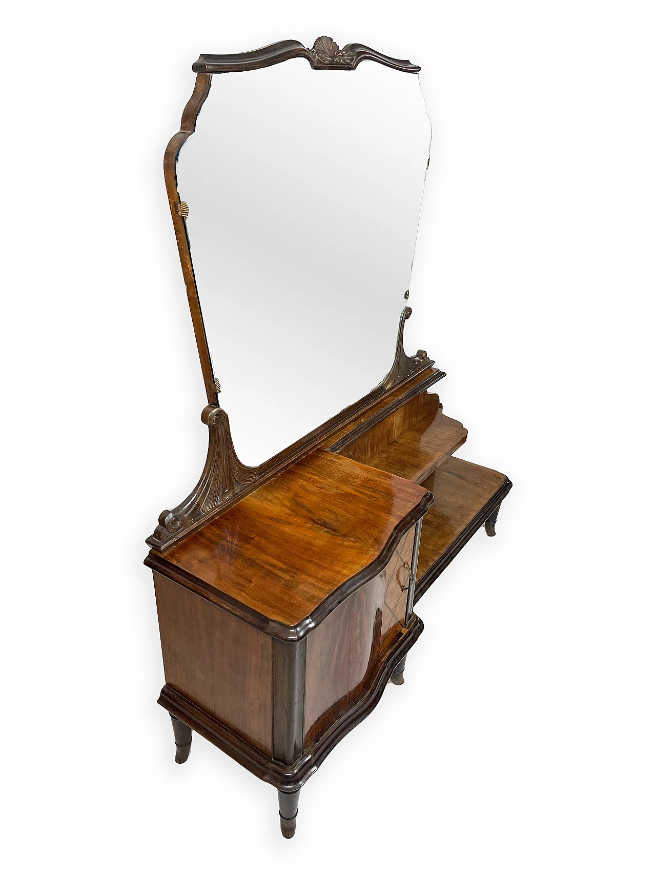 Walnut vanity table with five turned feet, 1950s 5