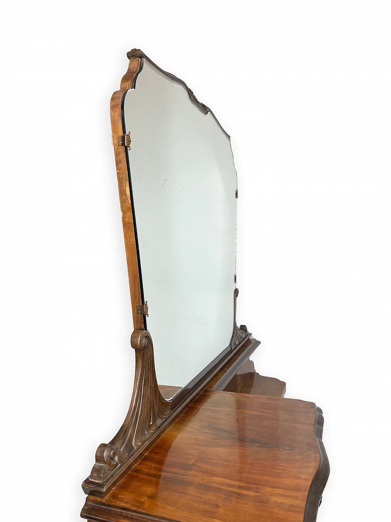 Walnut vanity table with five turned feet, 1950s 8