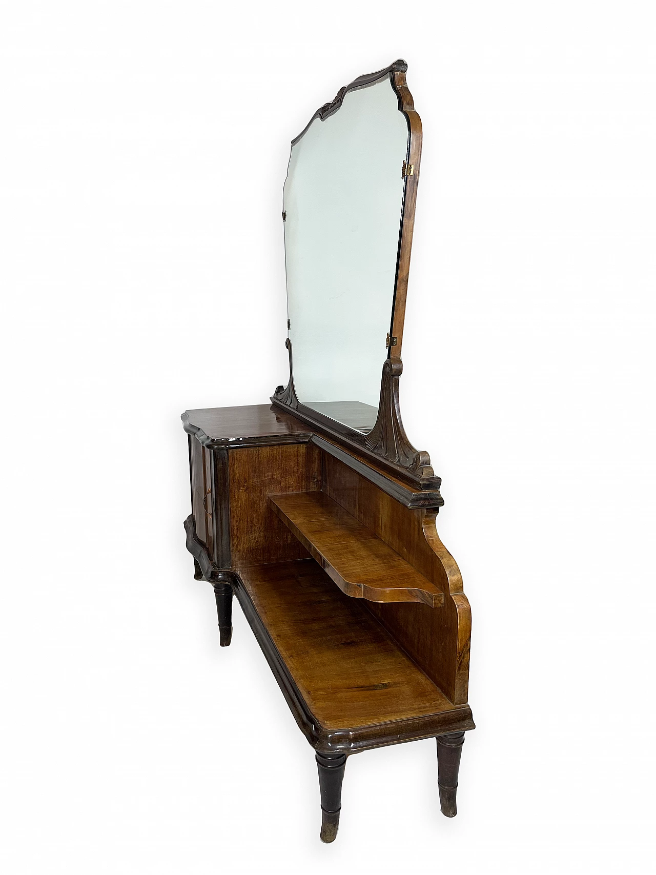 Walnut vanity table with five turned feet, 1950s 13