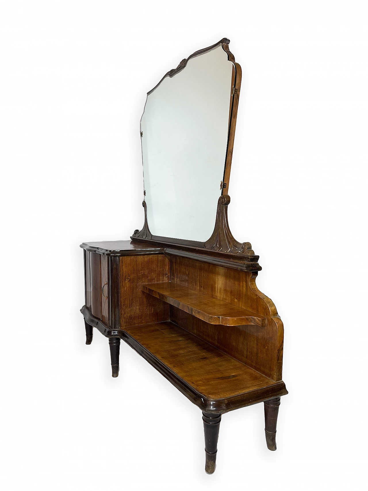 Walnut vanity table with five turned feet, 1950s 14