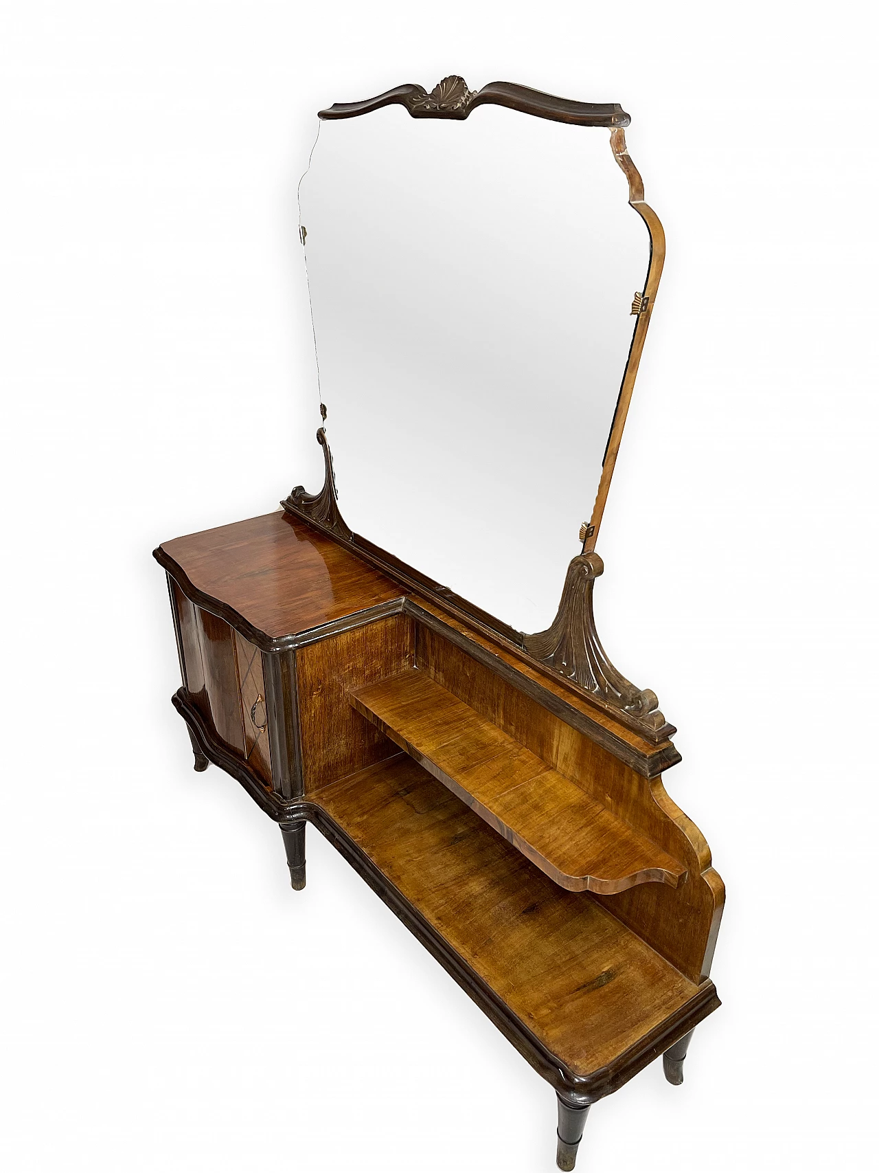 Walnut vanity table with five turned feet, 1950s 15