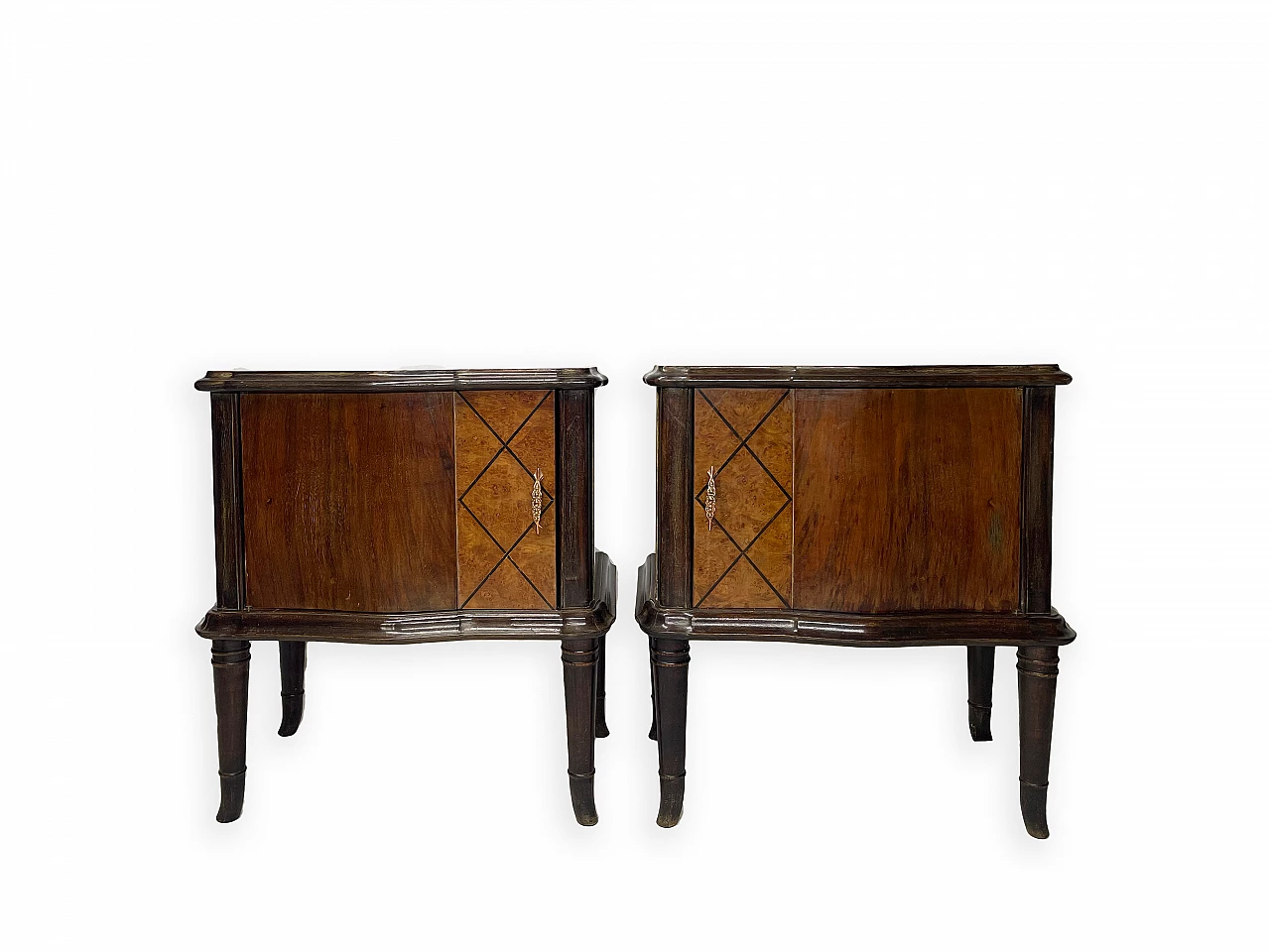 Pair of walnut bedside table with front door, 1950s 1