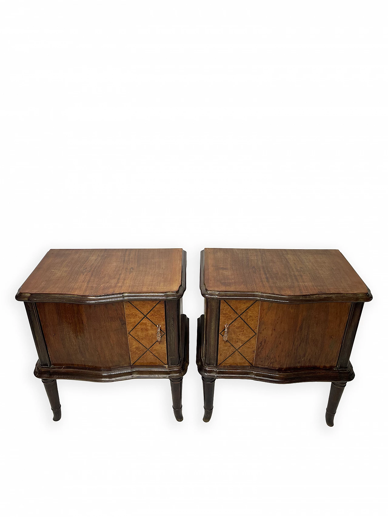 Pair of walnut bedside table with front door, 1950s 2