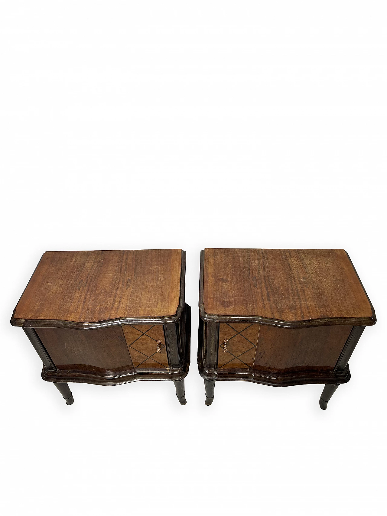 Pair of walnut bedside table with front door, 1950s 3