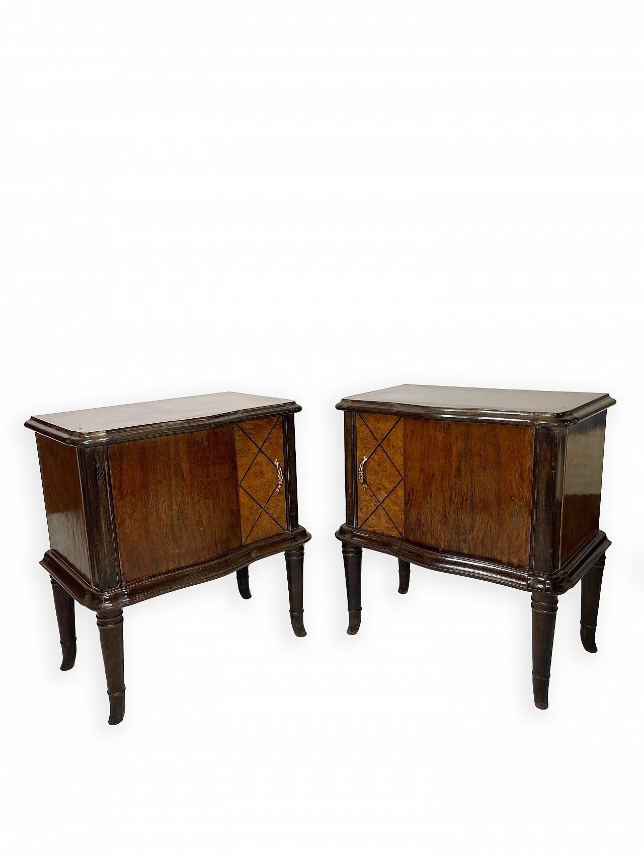 Pair of walnut bedside table with front door, 1950s 4