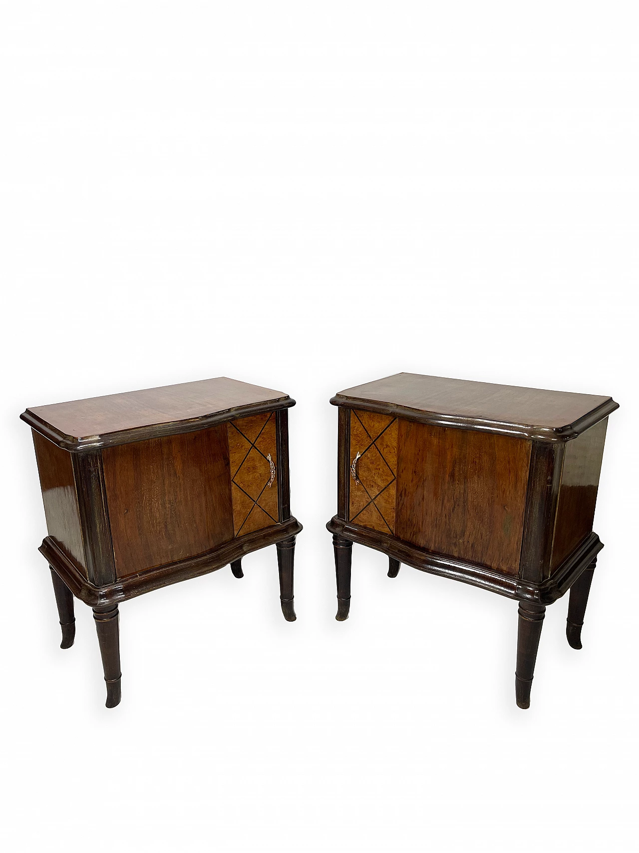 Pair of walnut bedside table with front door, 1950s 5