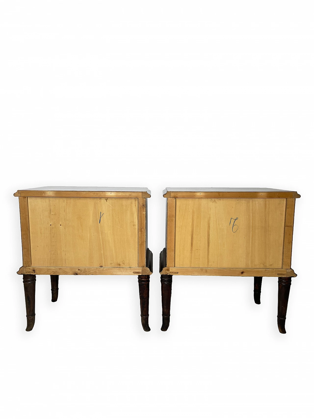 Pair of walnut bedside table with front door, 1950s 7