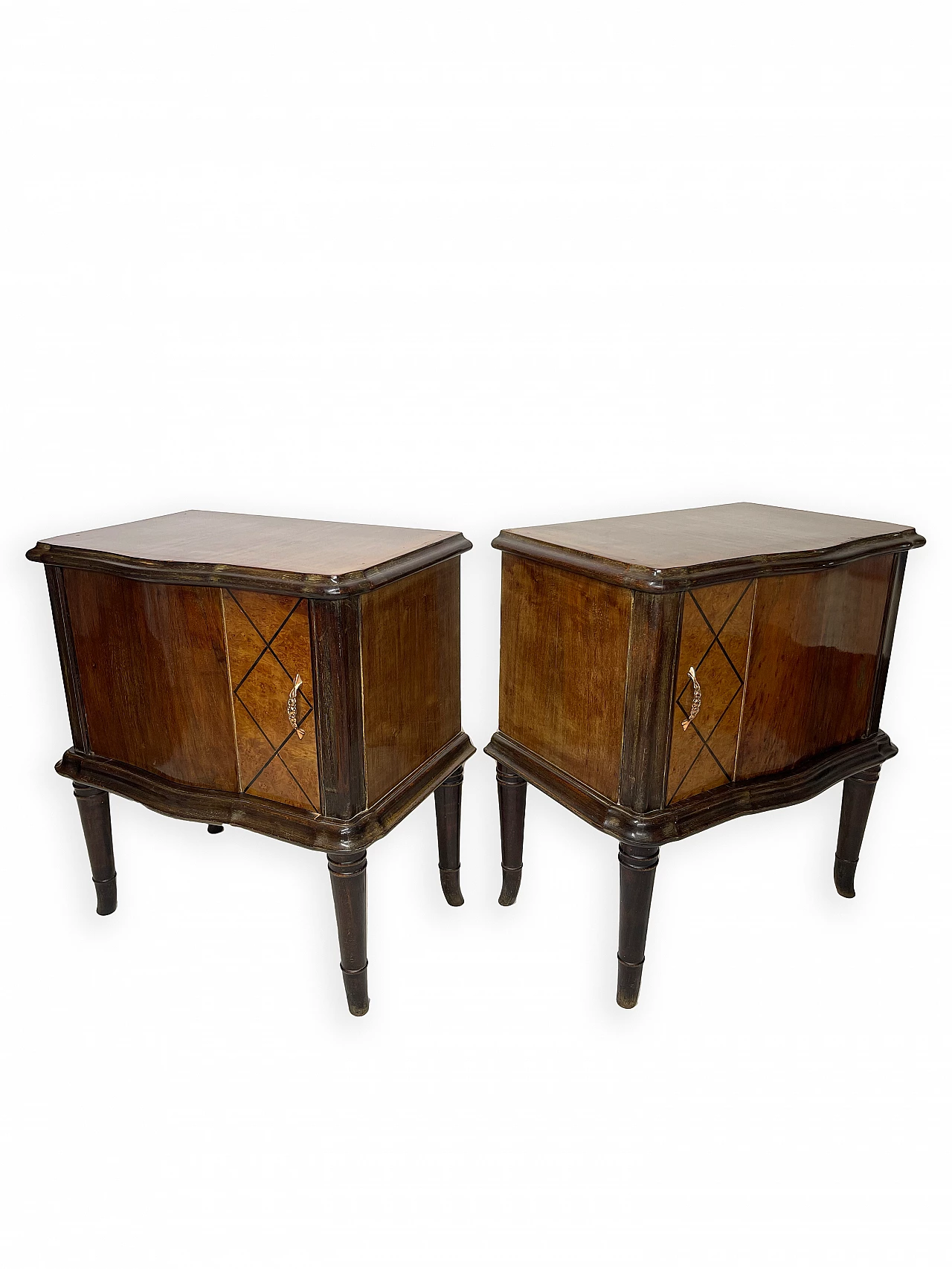 Pair of walnut bedside table with front door, 1950s 9