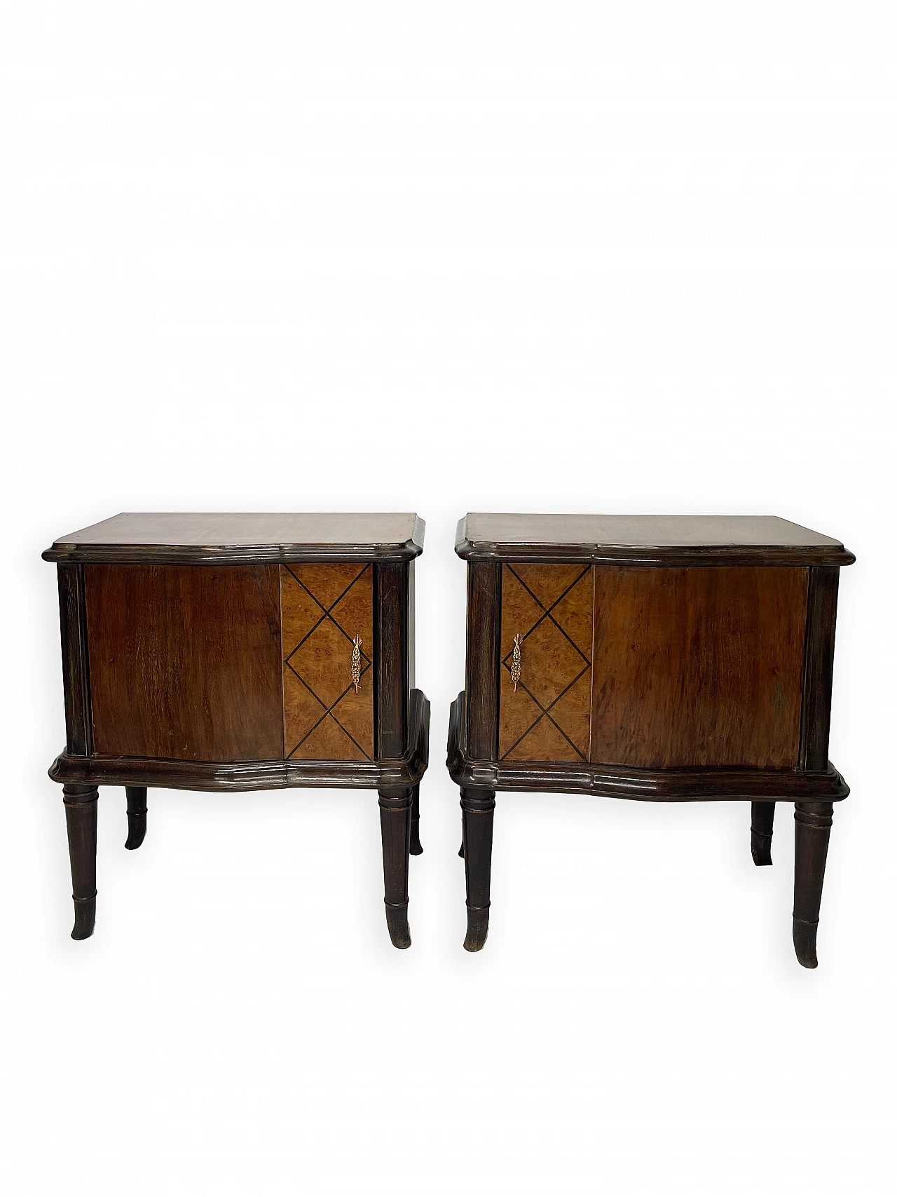 Pair of walnut bedside table with front door, 1950s 11