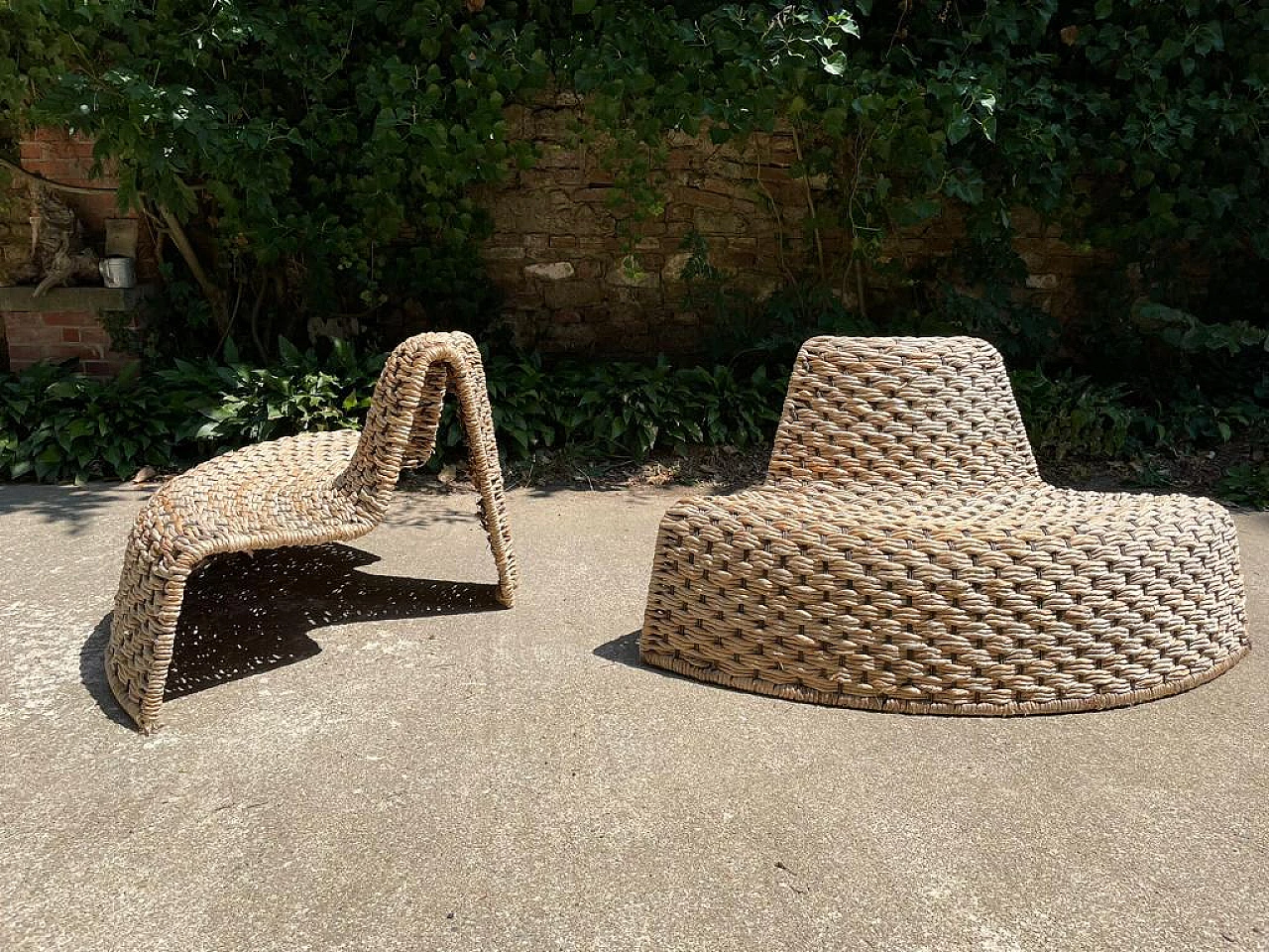 Pair of modular rattan lounge chair, 1980s 1