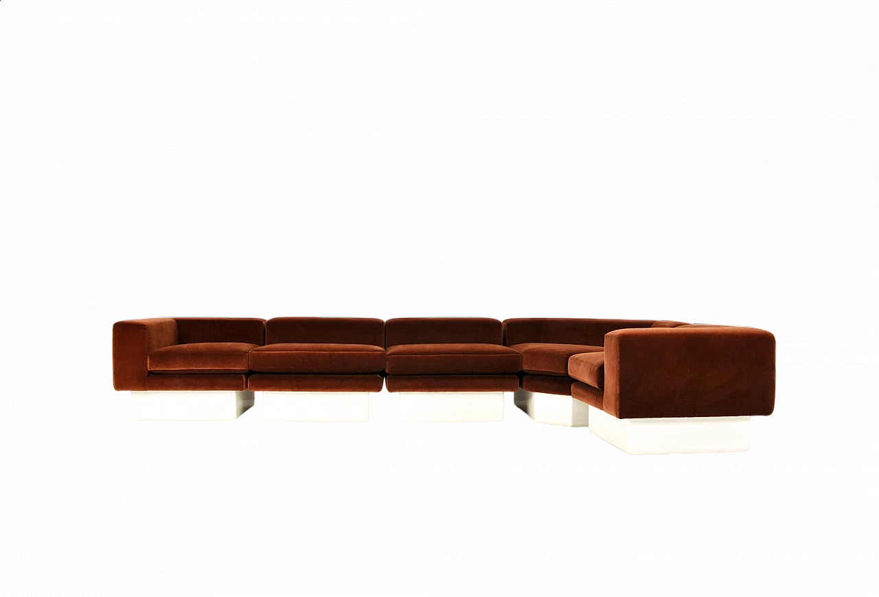 Modular sofa in brown suede and wood, 1980s 9